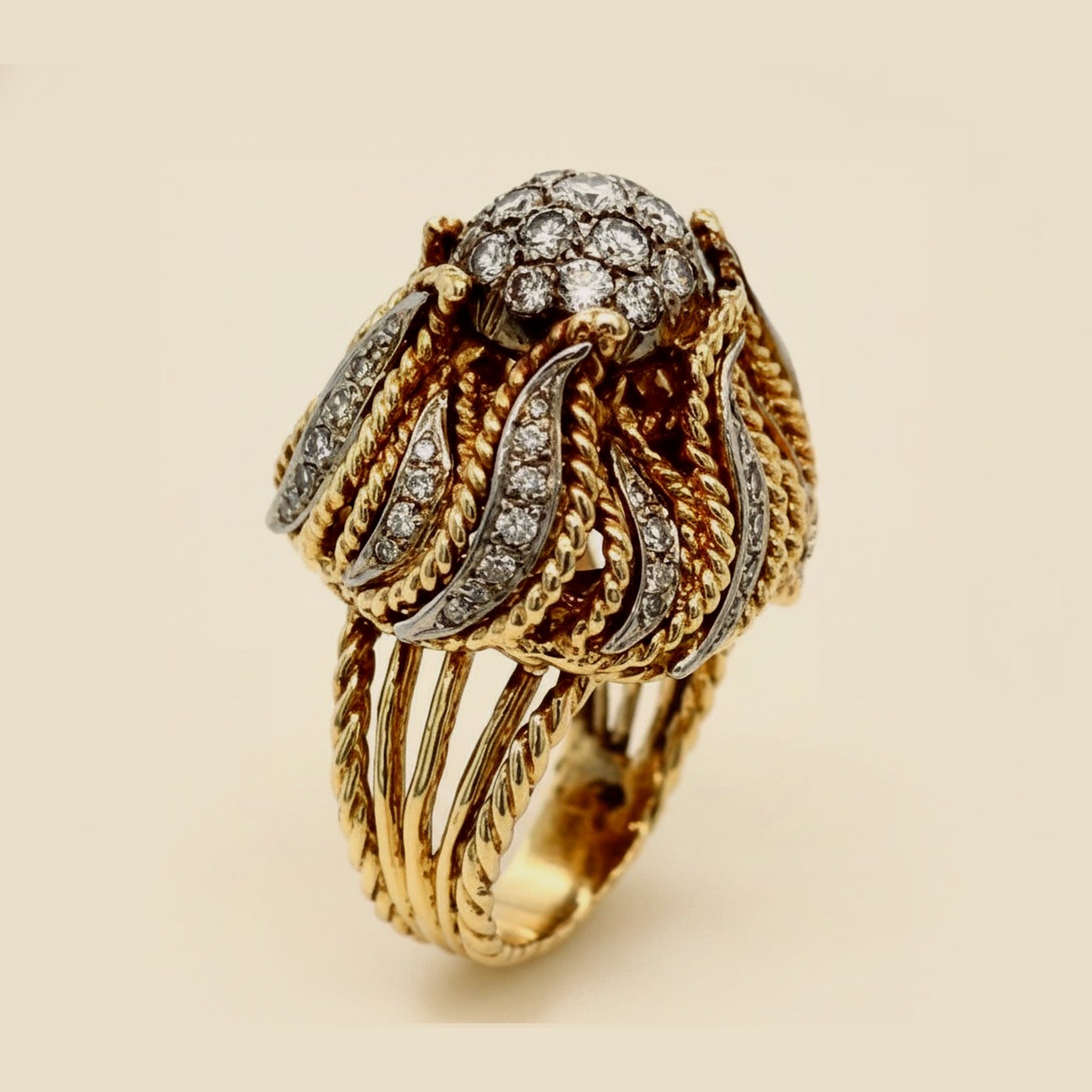 Yellow Gold Blooming Onion Diamond Dome Ring