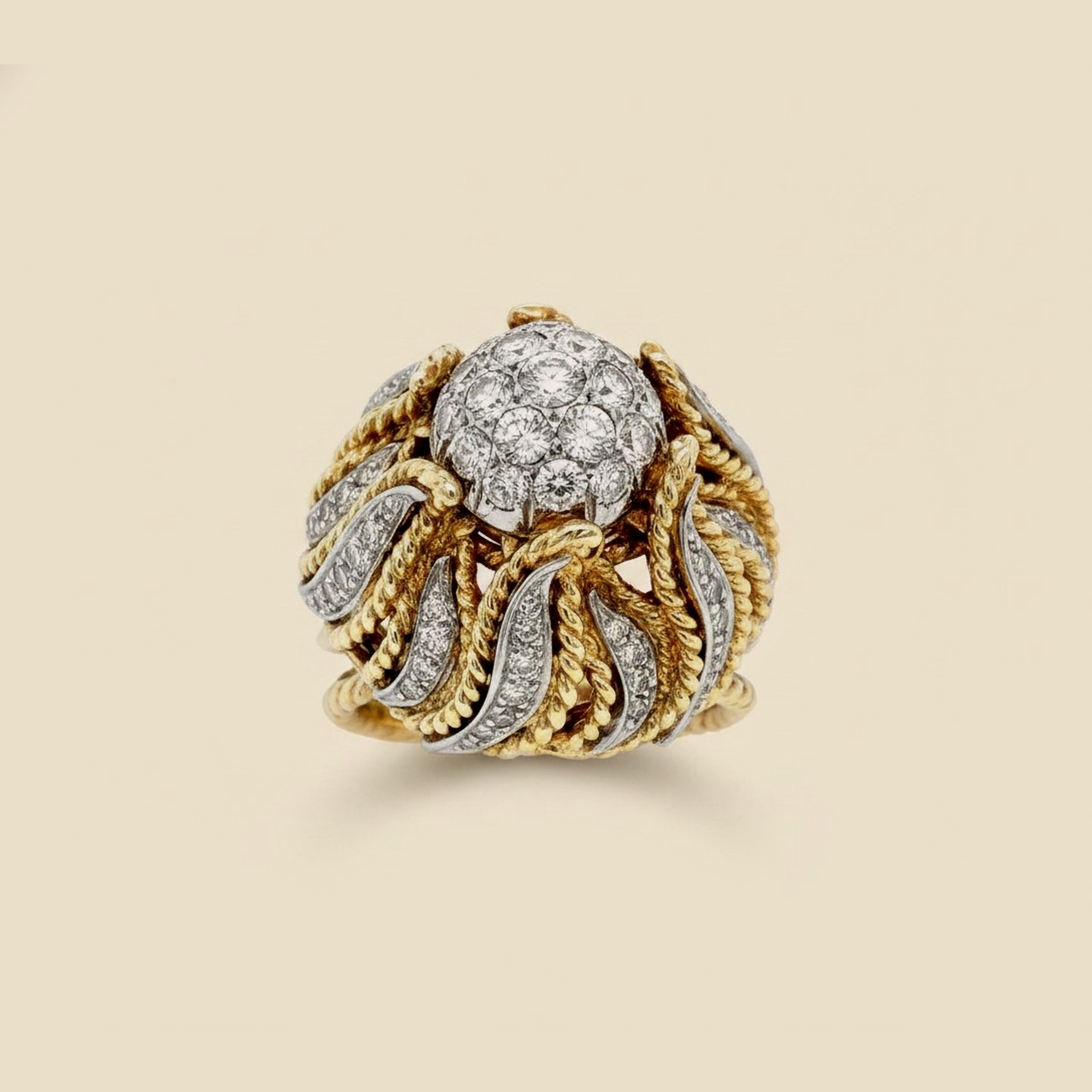 Yellow Gold Blooming Onion Diamond Dome Ring
