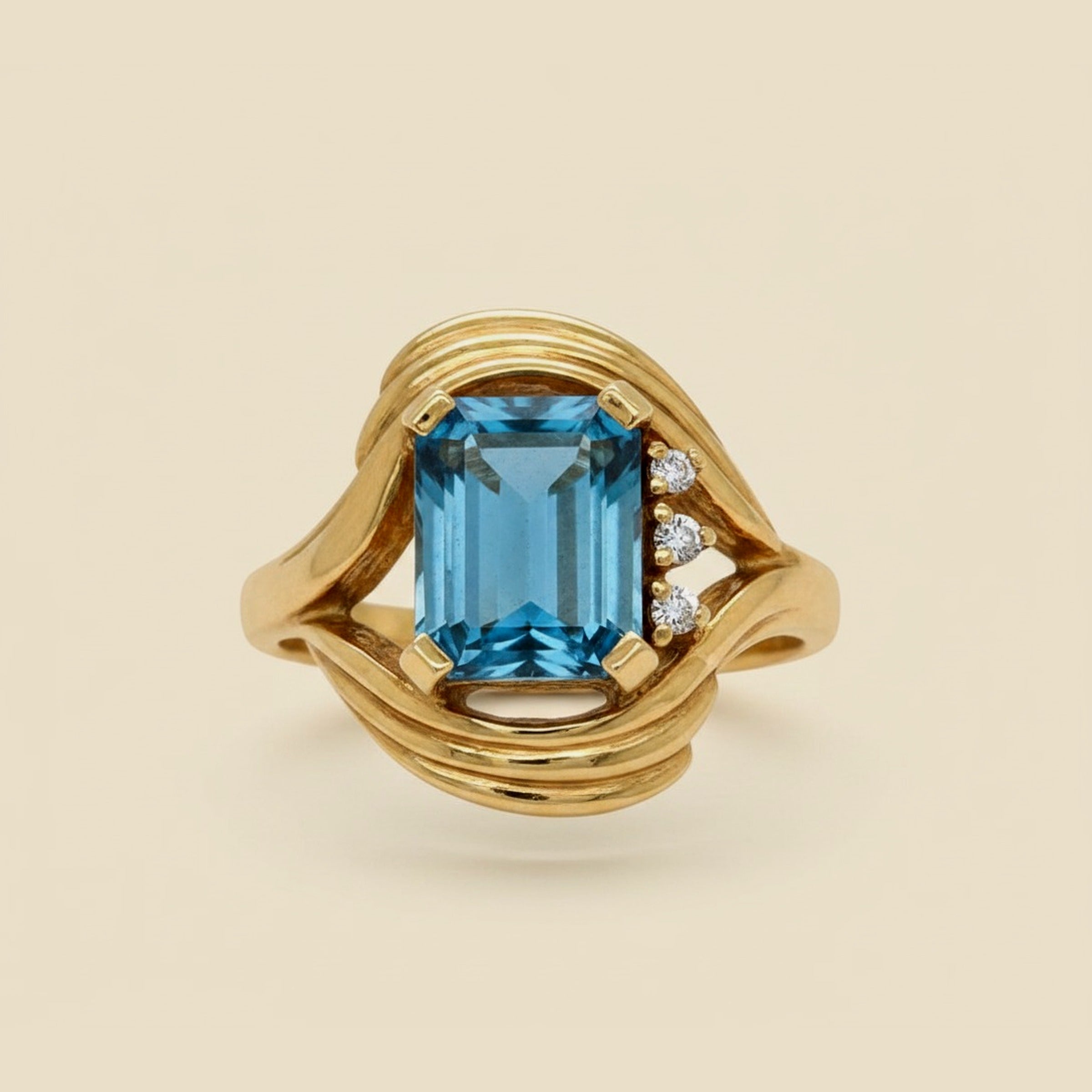 Yellow Gold Blue Topaz & Diamond Cocktail Ring – Empire Diamond – view 2