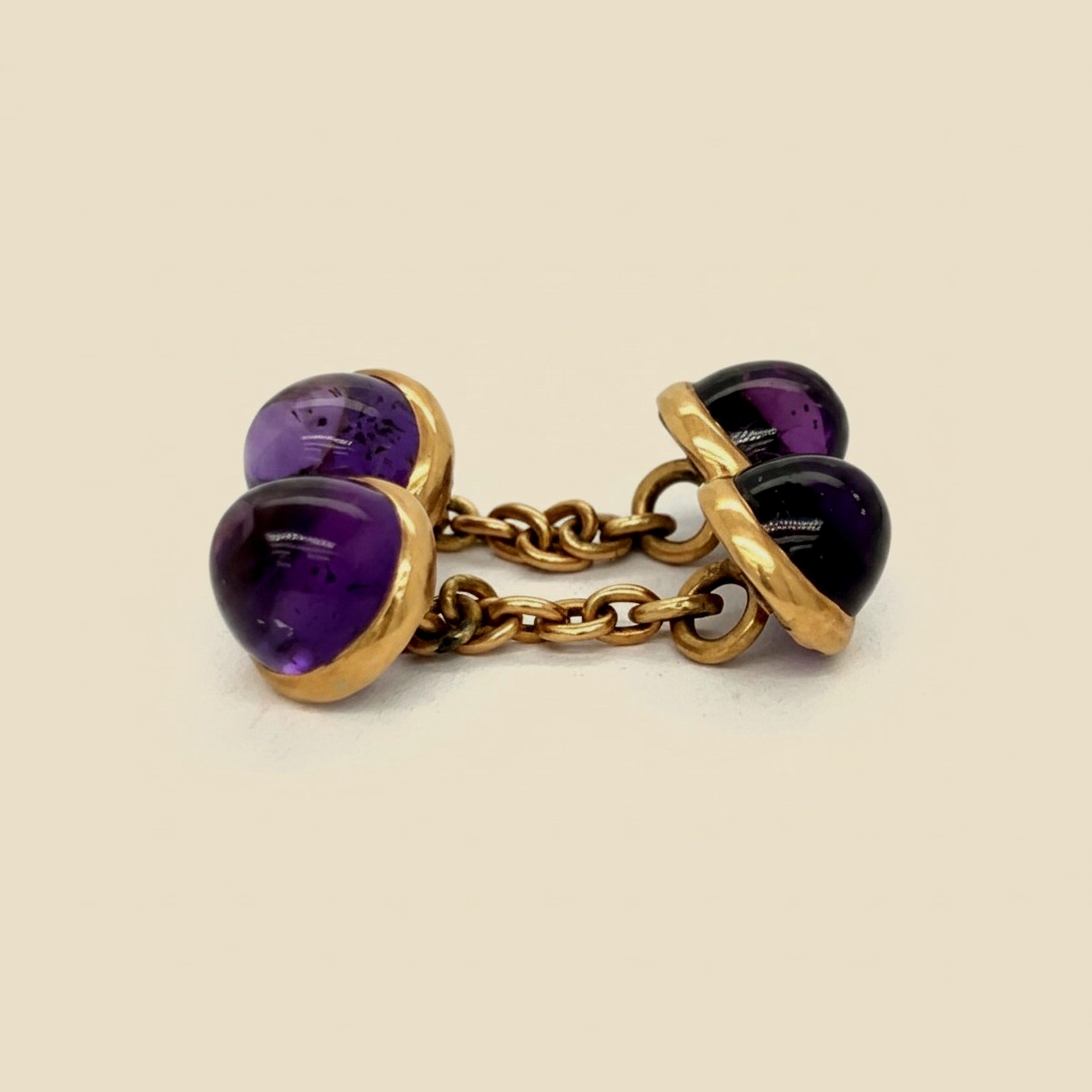 Yellow Gold Cabochon Amethyst Cuff Links
