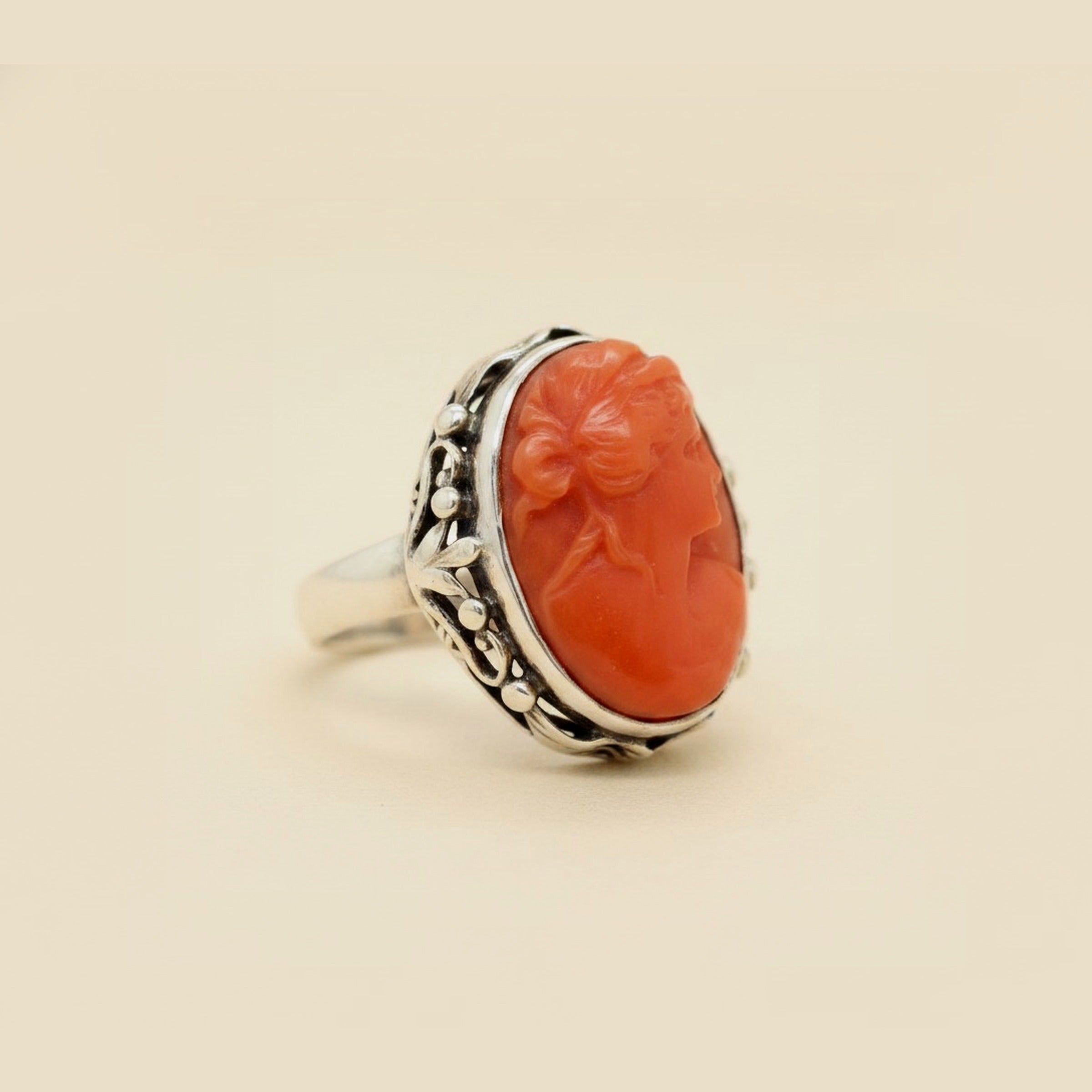 Yellow Gold Carved Red Coral Ring