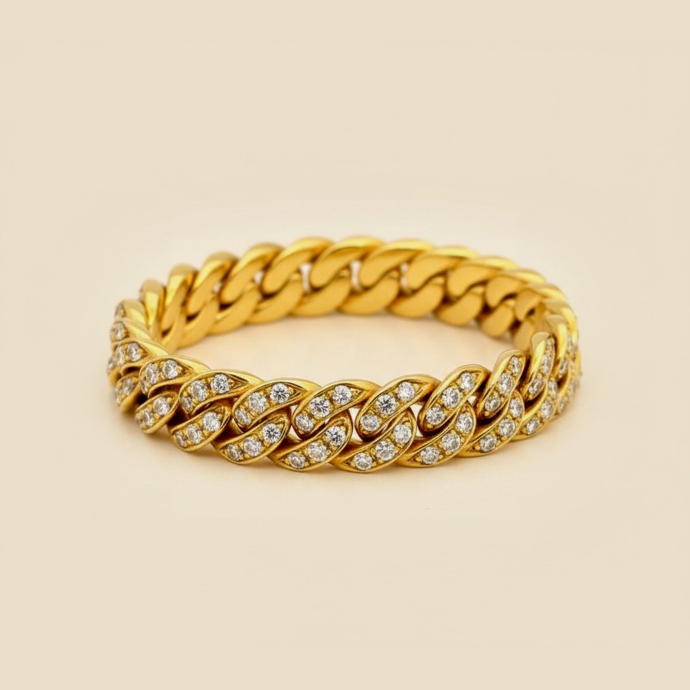 Yellow Gold Cuban Link Diamond Bracelet