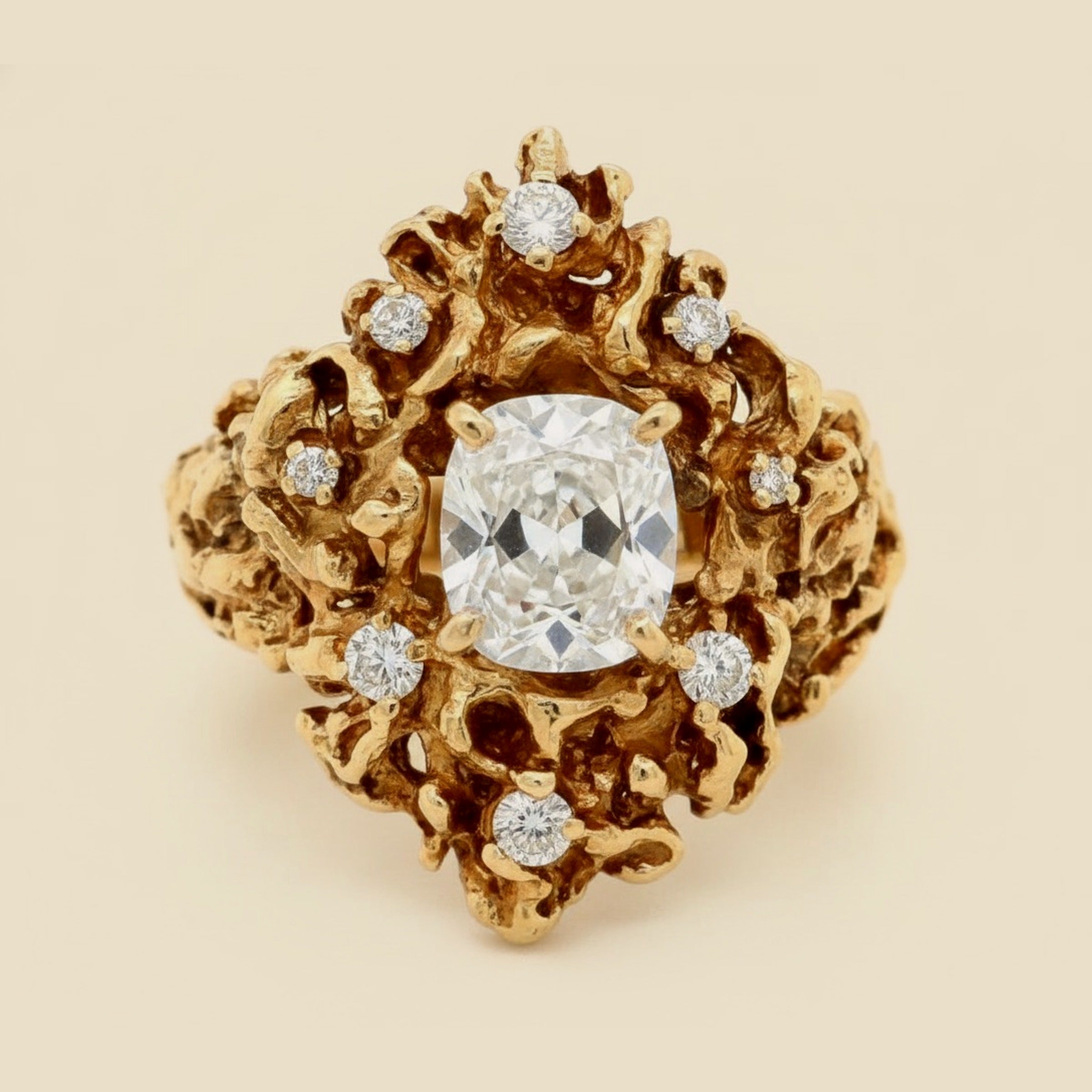 Yellow Gold Cushion Diamond Ring