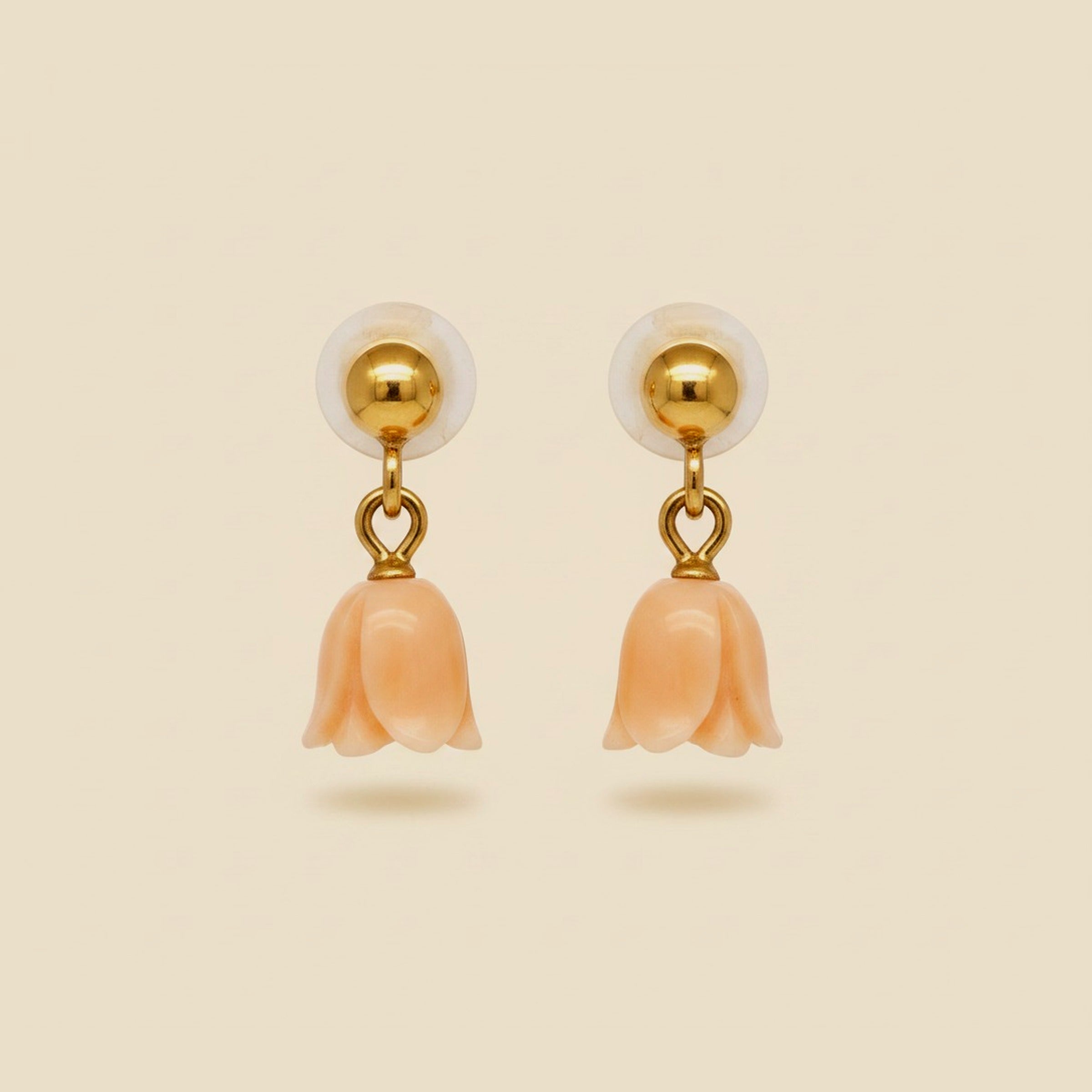 Yellow Gold Dangling Coral Flower Earrings