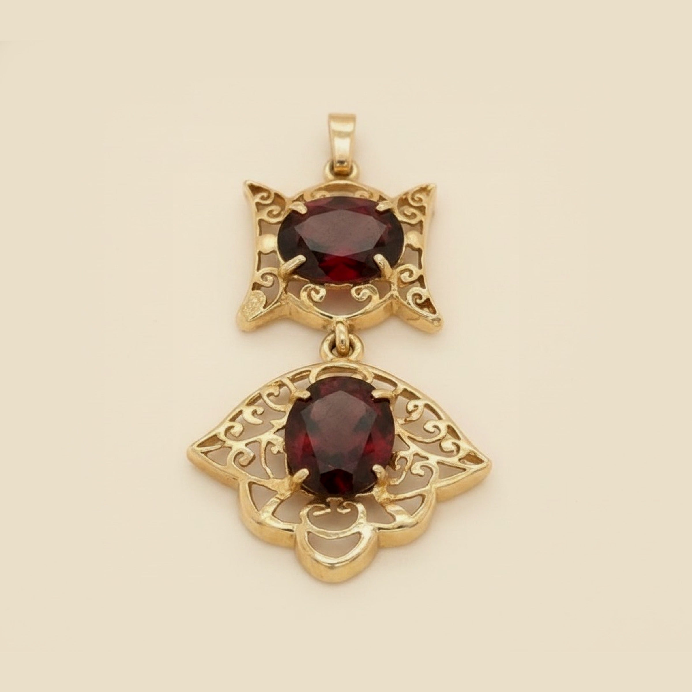 Yellow Gold Decorative Scroll Design Garnet Pendant – Empire Diamond