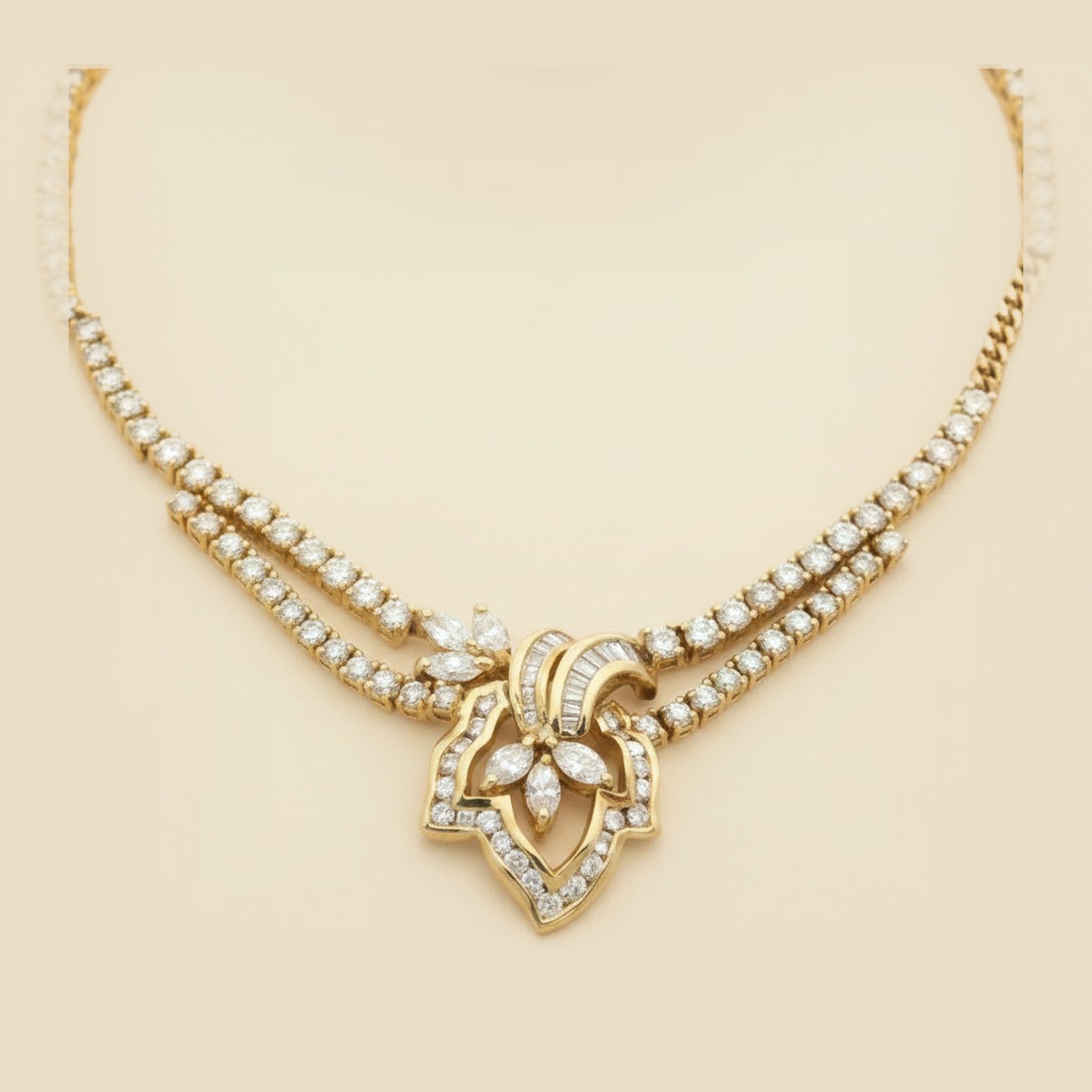 Yellow Gold Delicate Diamond Necklace Ca. 1960