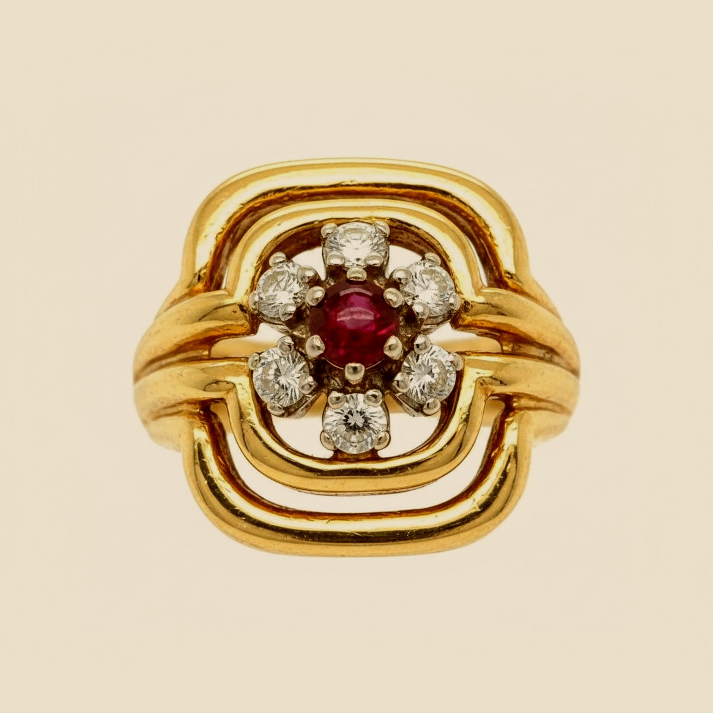 Yellow Gold Diamond and Cabachon Ruby Cocktail Ring – Empire Diamond – view 2