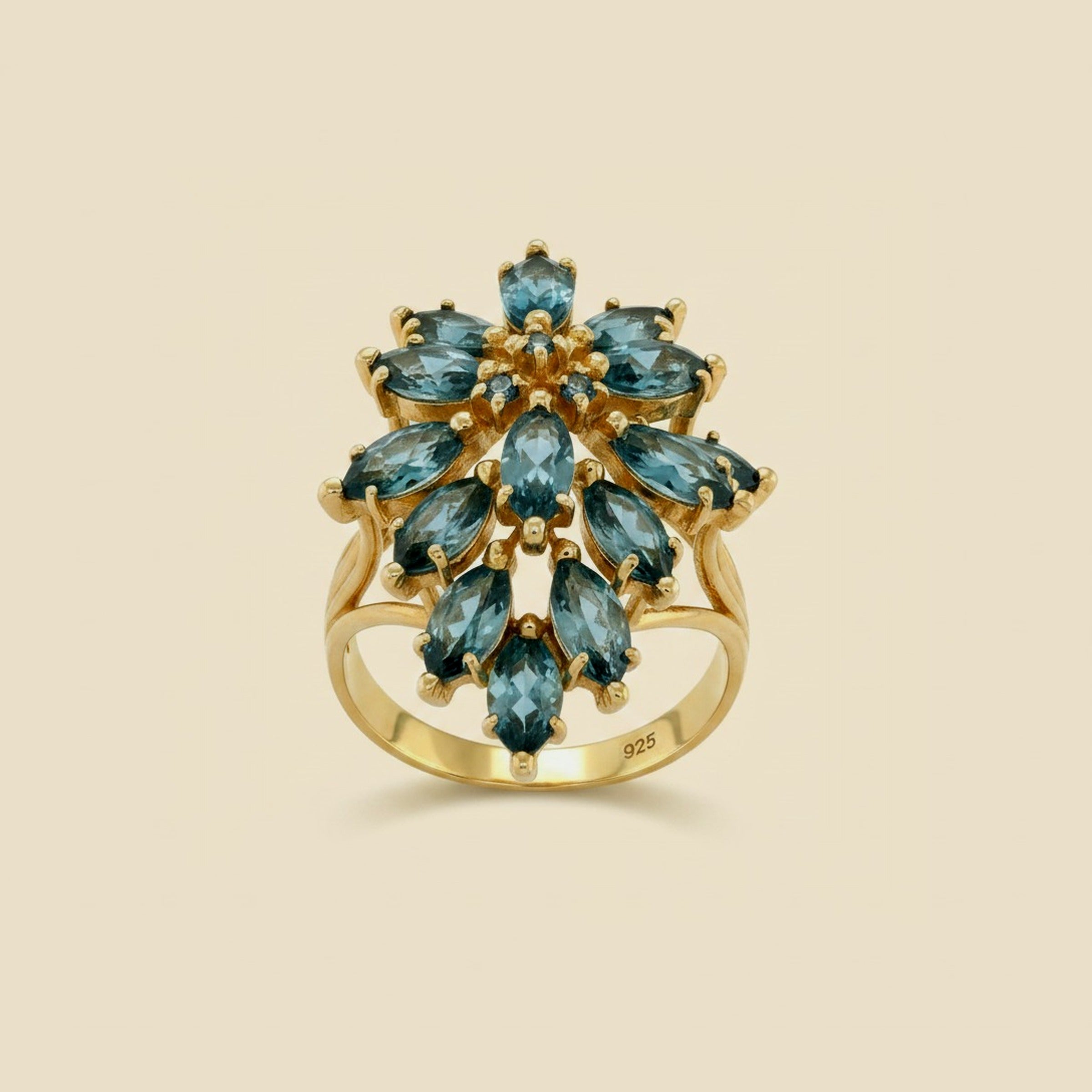 Yellow Gold Diamond & Blue Topaz Cluster Ring
