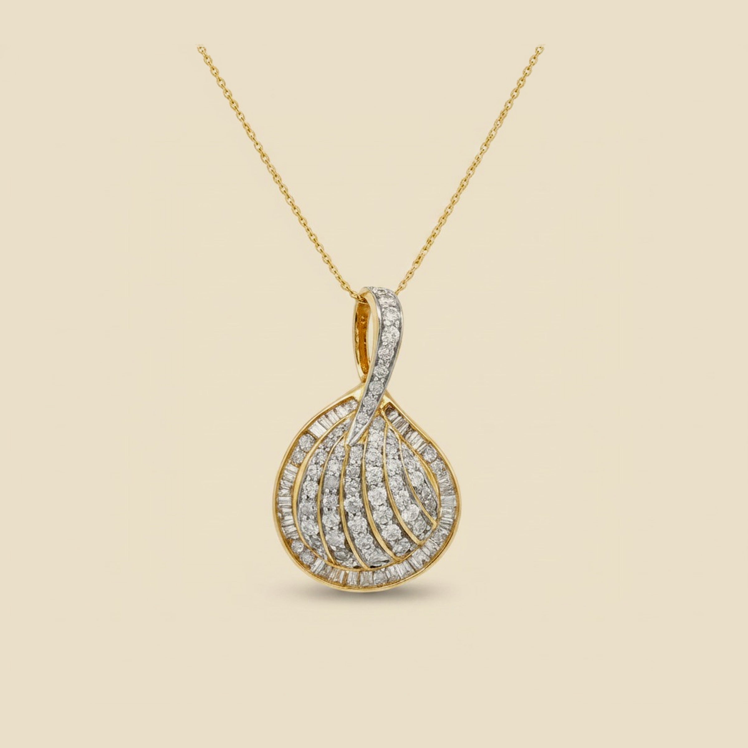 Yellow Gold Diamond Cluster Shell Pendant