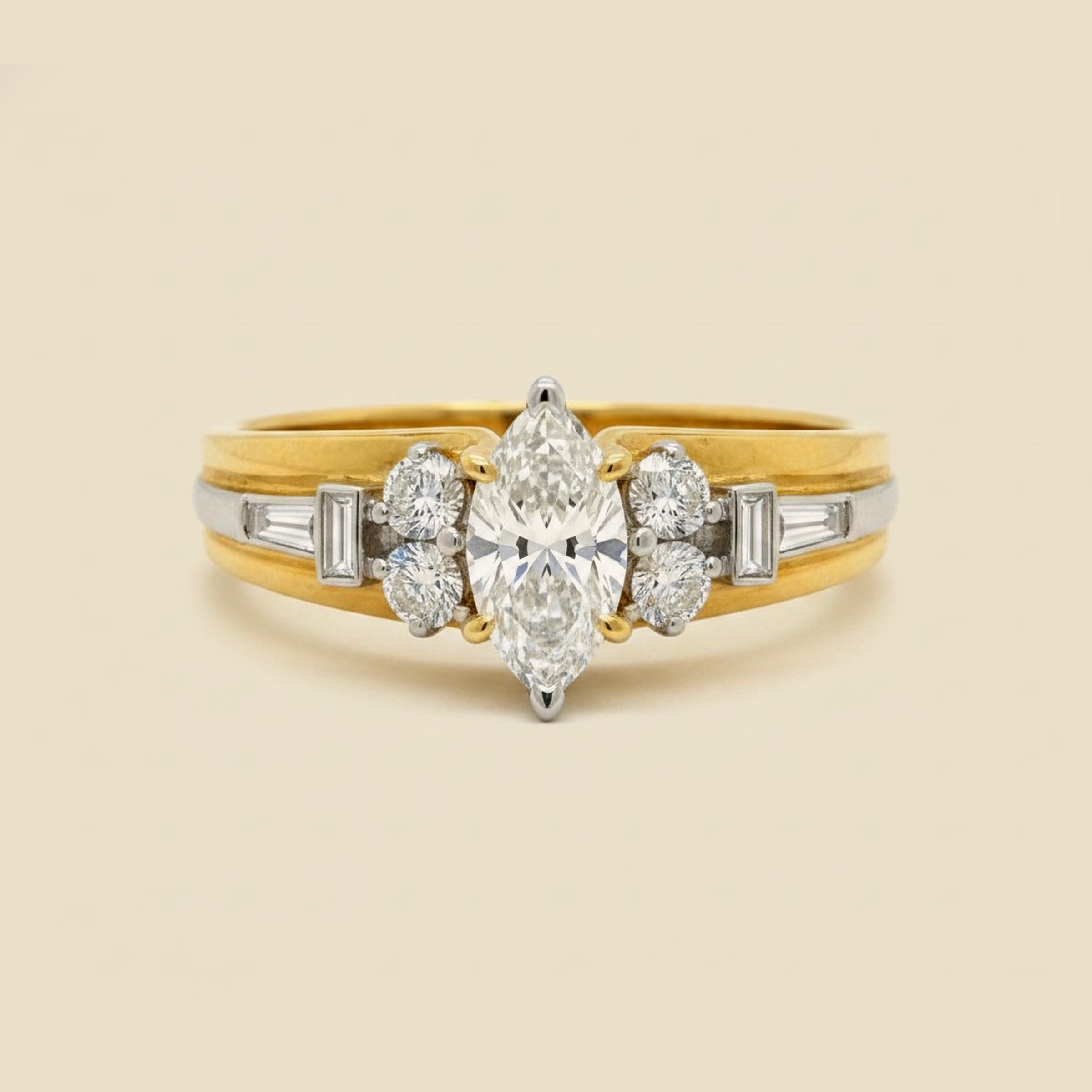 Yellow Gold Diamond Engagement Ring with Center Marquise Diamond – Empire Diamond – view 2