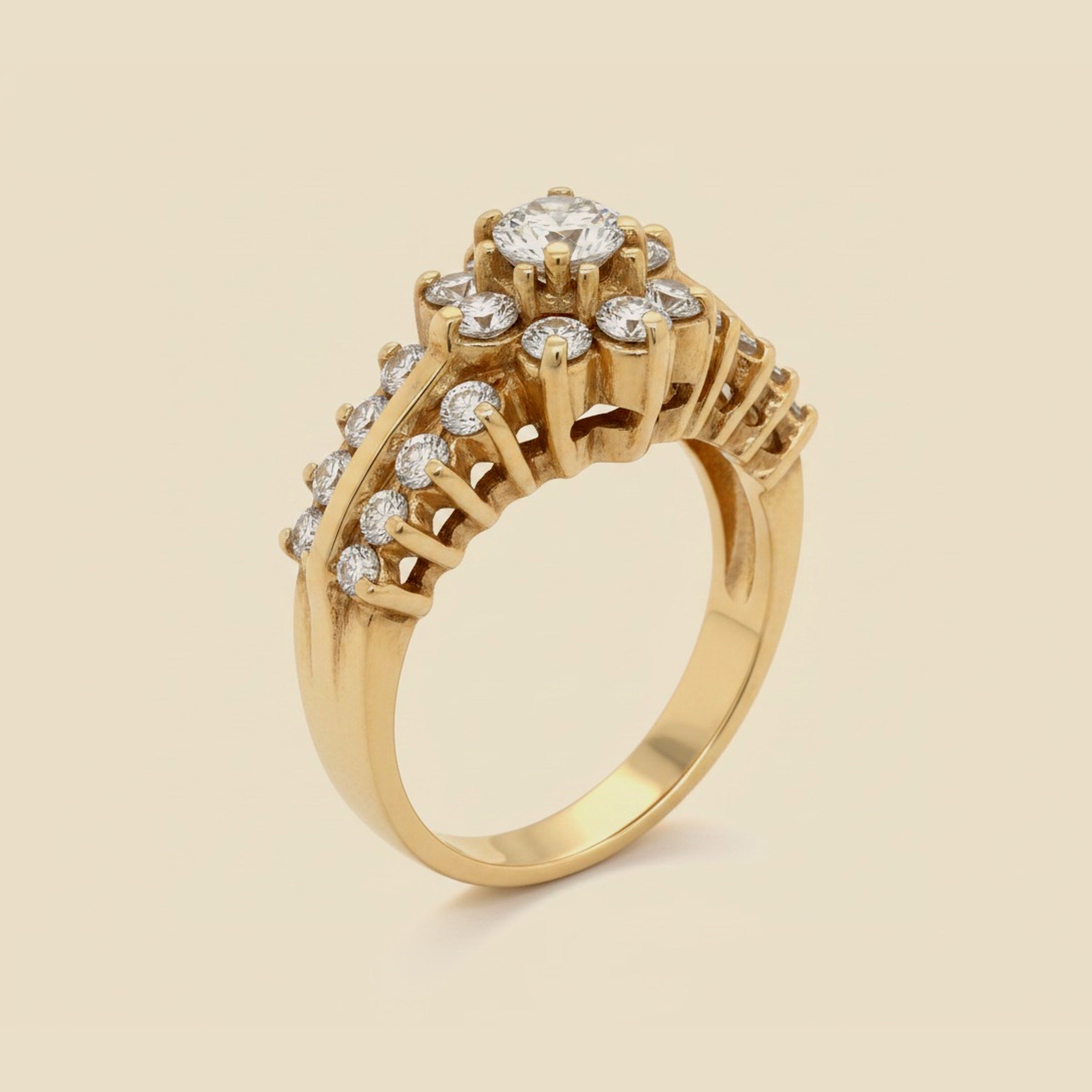 Yellow Gold Diamond Pyramid Cluster Ring
