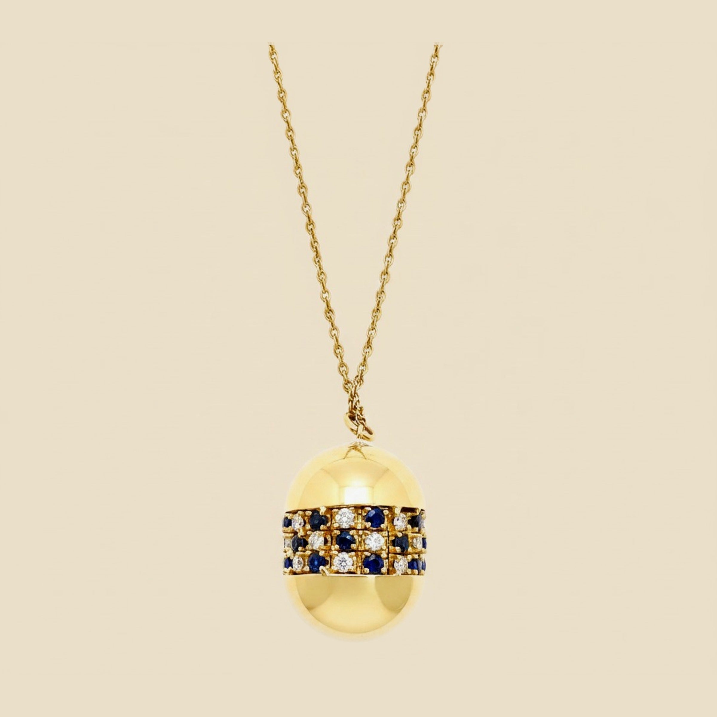Yellow Gold Diamond & Sapphire Barrel Pendant – Empire Diamond