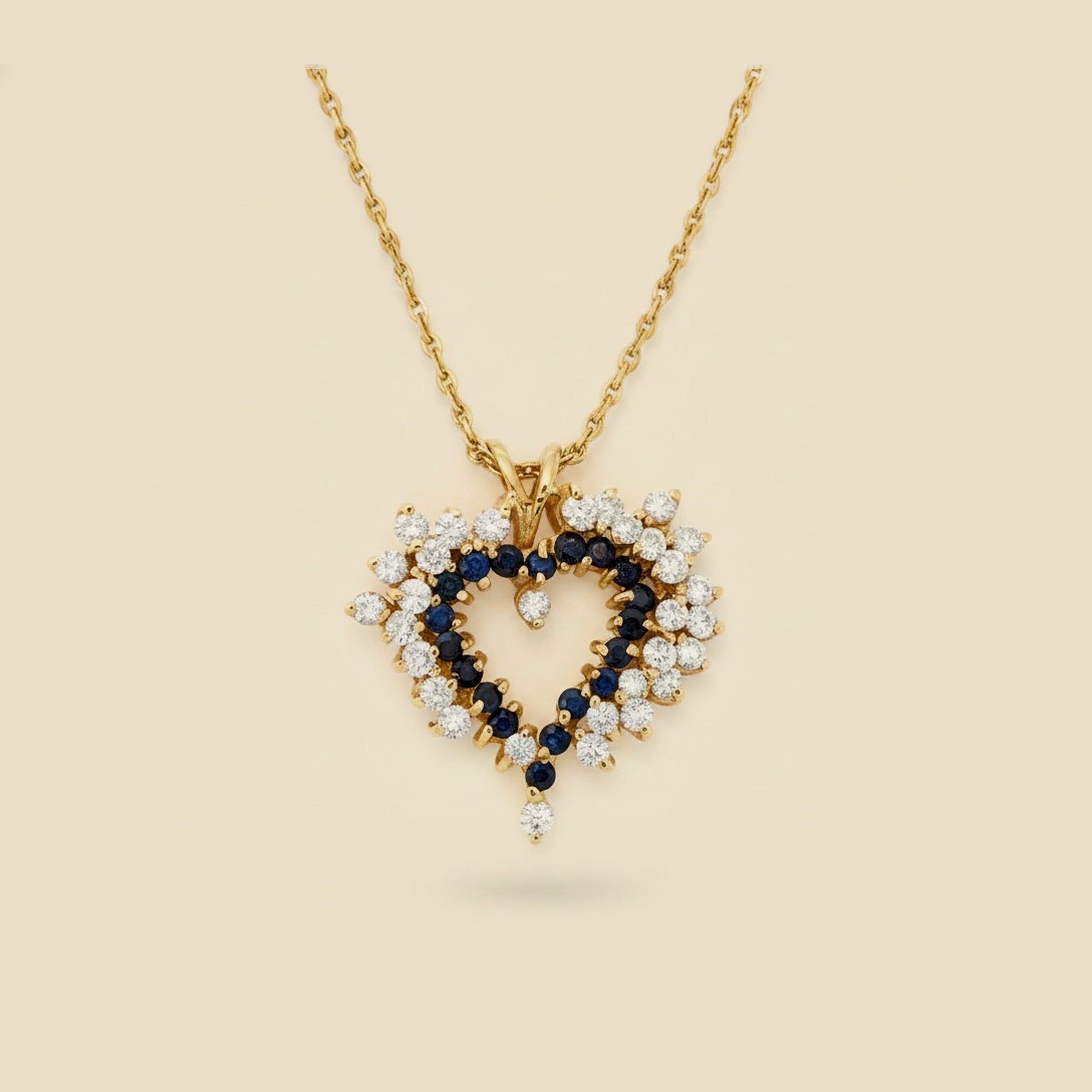 Yellow Gold Diamond & Sapphire Heart Pendant – Empire Diamond