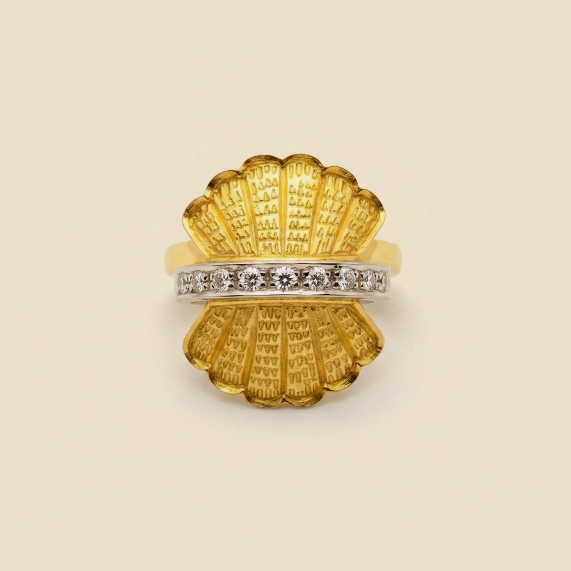 Yellow Gold Diamond Shell Ring – Empire Diamond – view 2