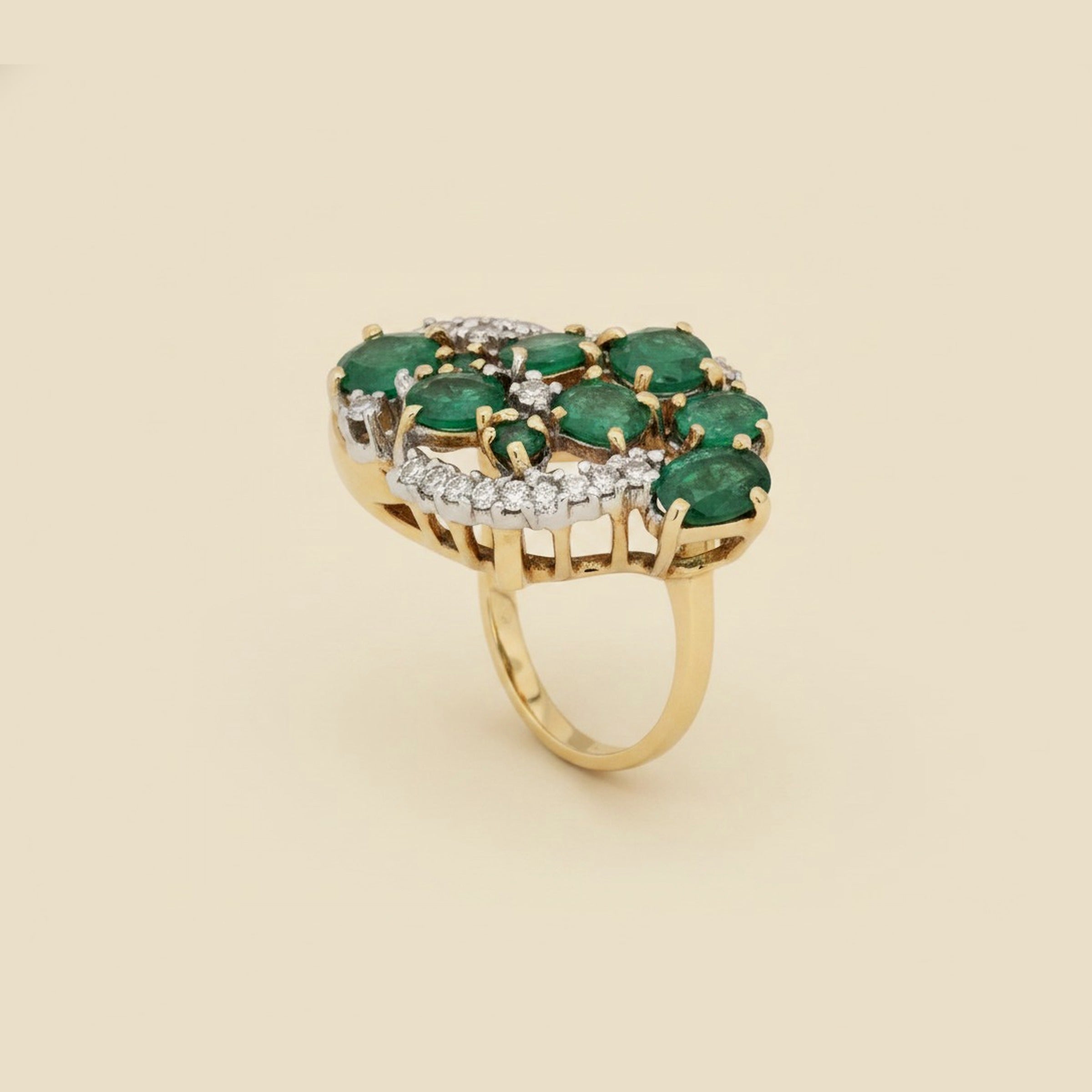 Yellow Gold Emerald and Diamond Cluster Ring – Empire Diamond