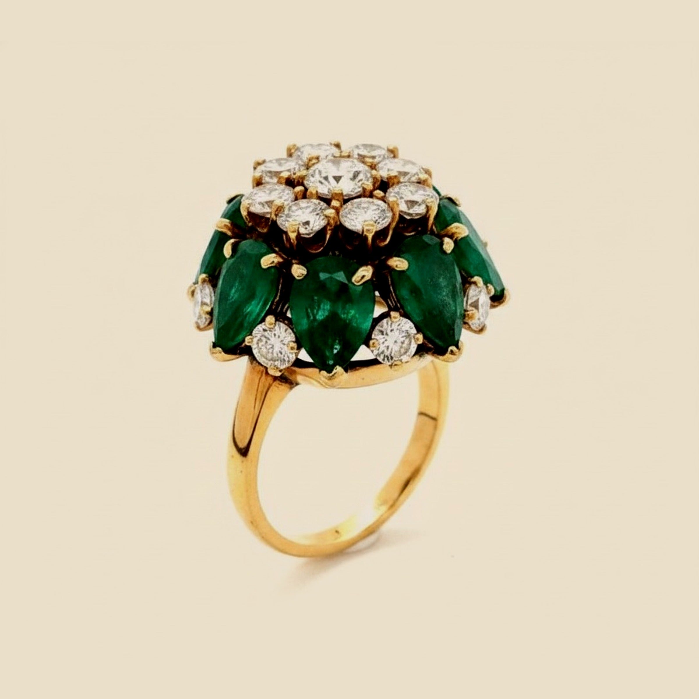 Yellow Gold Emerald & Diamond Cocktail Ring