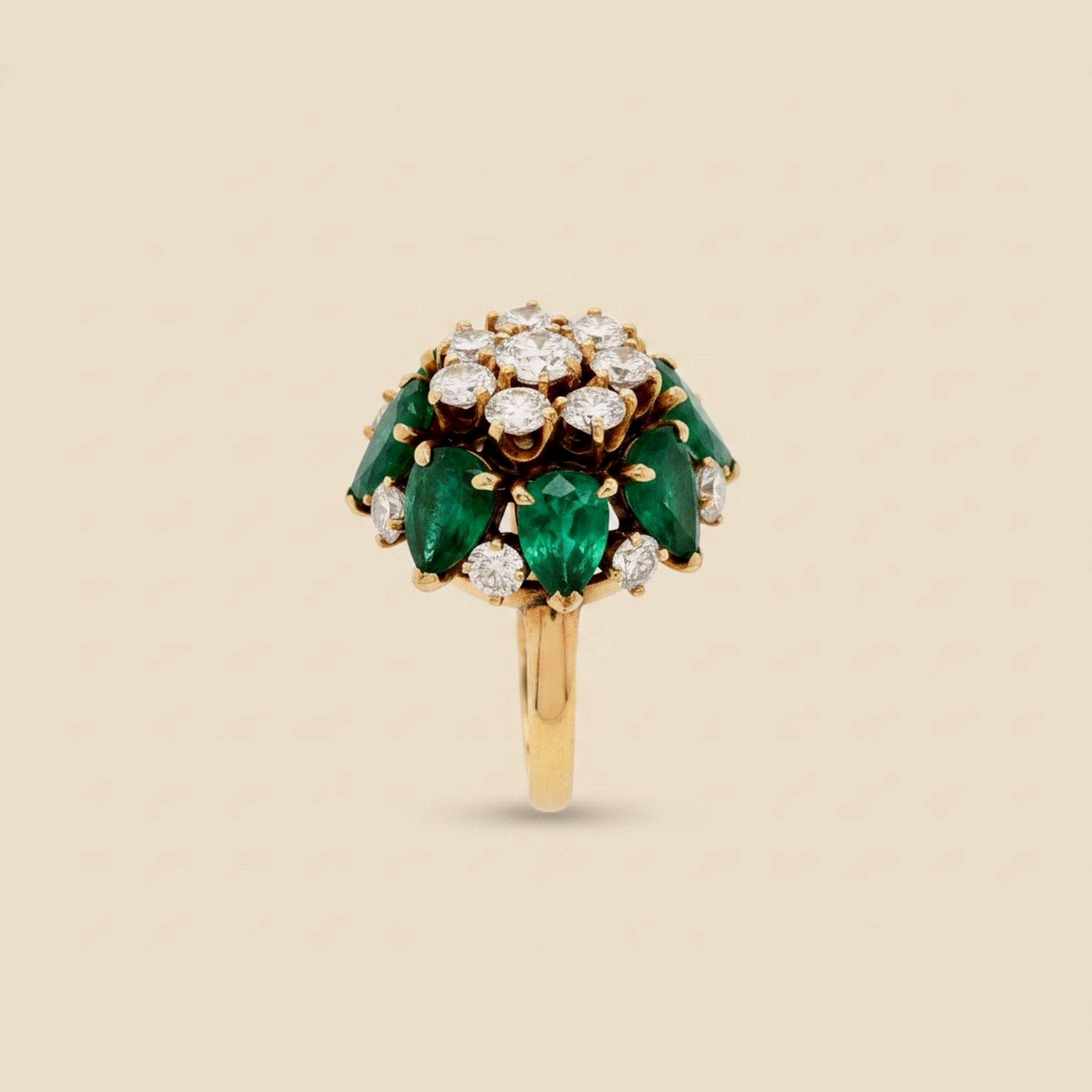 Yellow Gold Emerald & Diamond Cocktail Ring