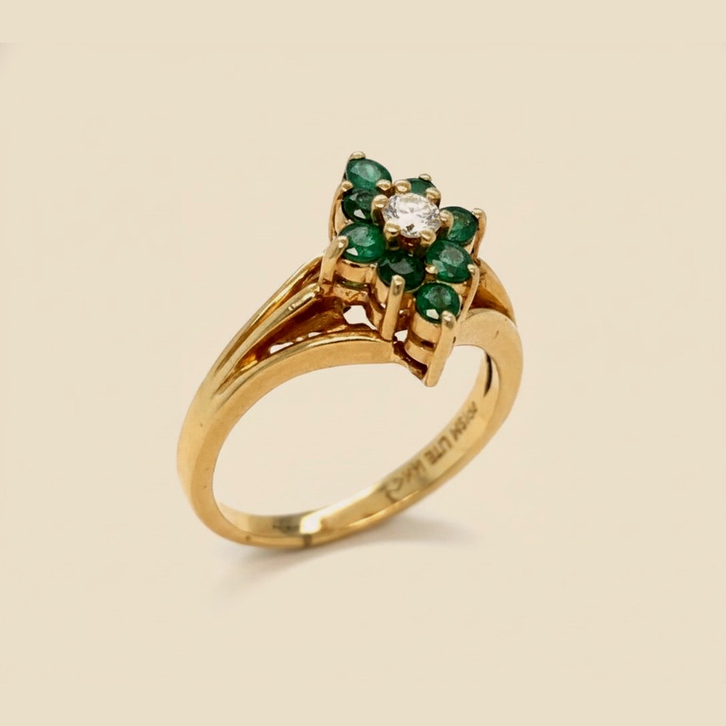 Yellow Gold Emerald & Diamond Cocktail Ring