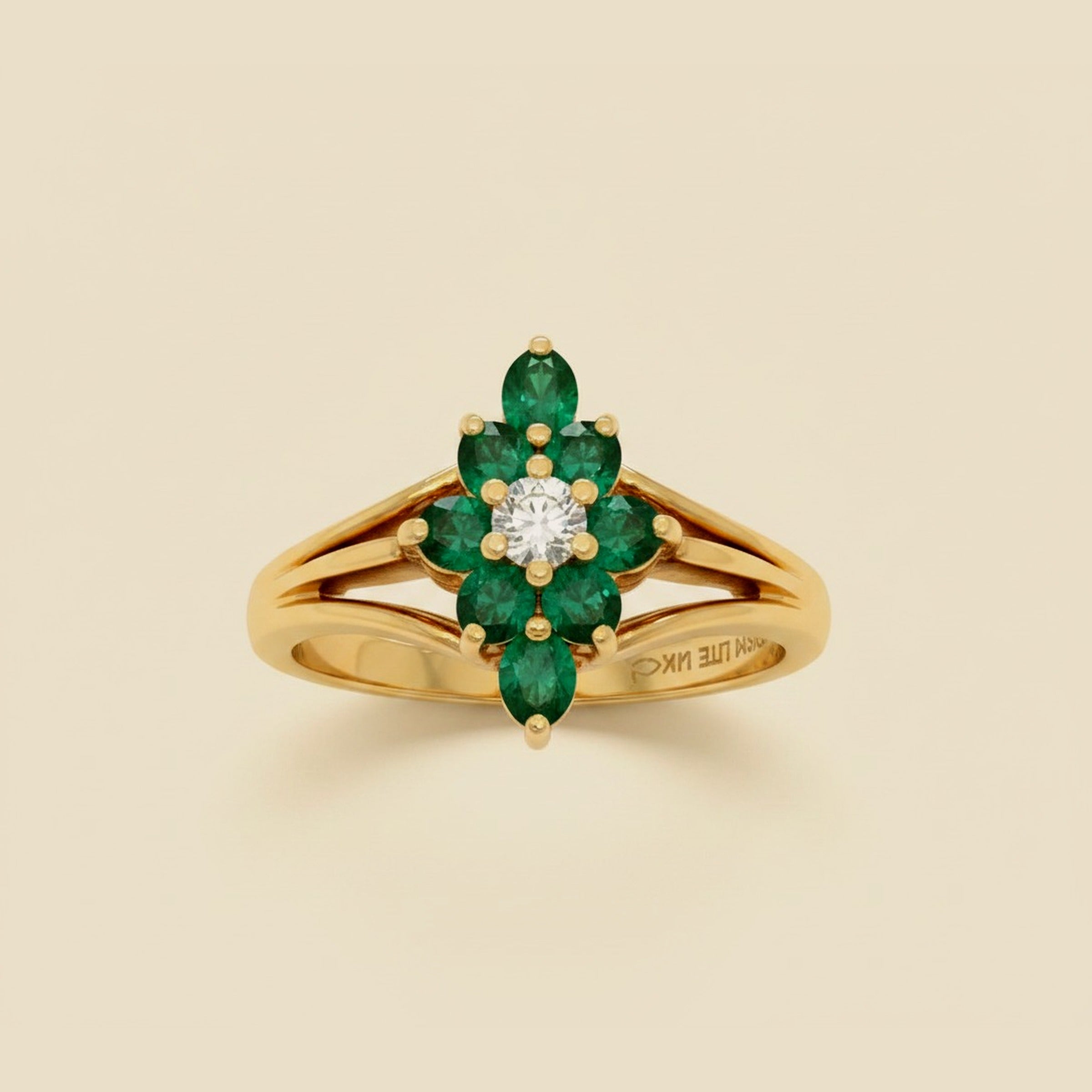 Yellow Gold Emerald & Diamond Cocktail Ring