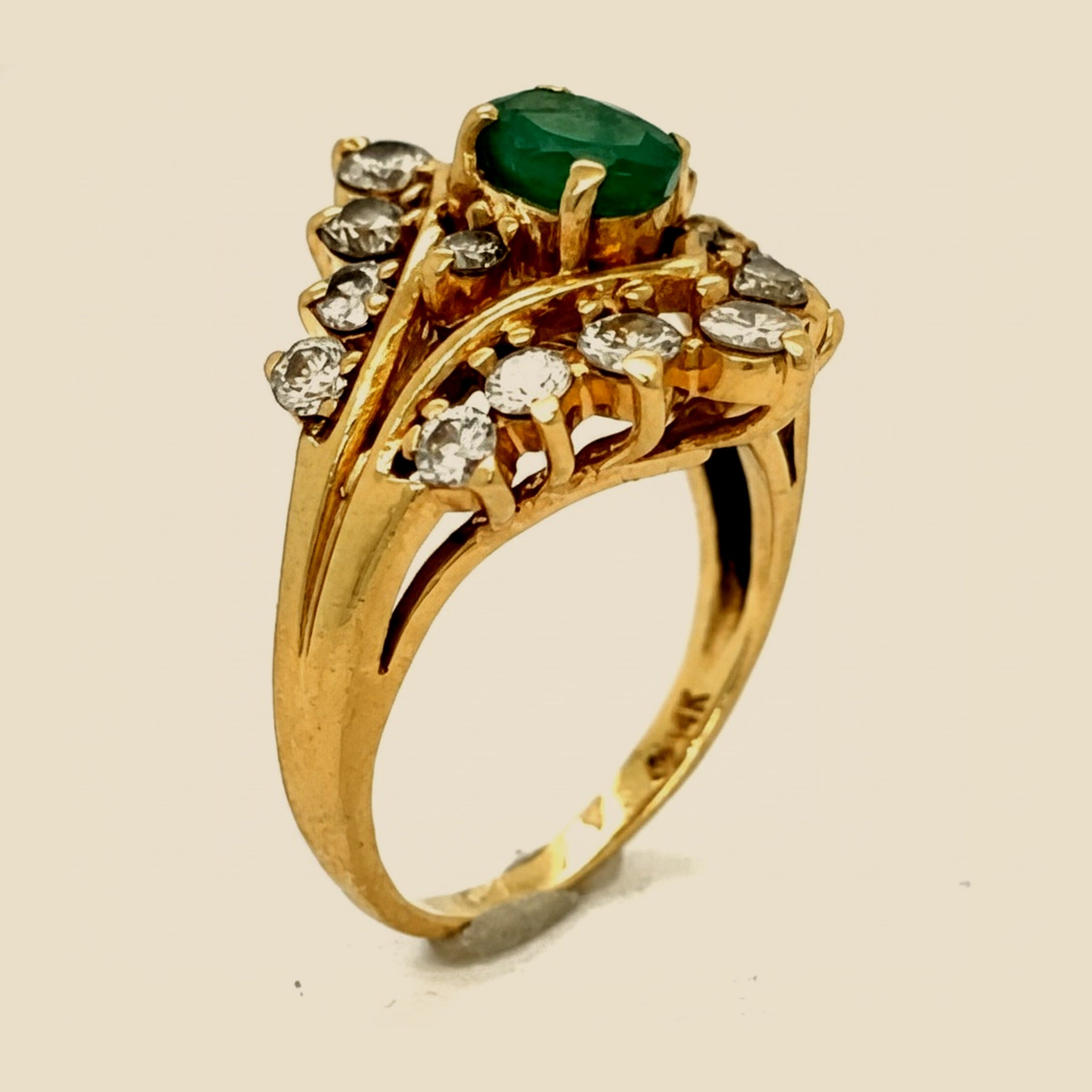 Yellow Gold Emerald & Diamond Cocktail Ring