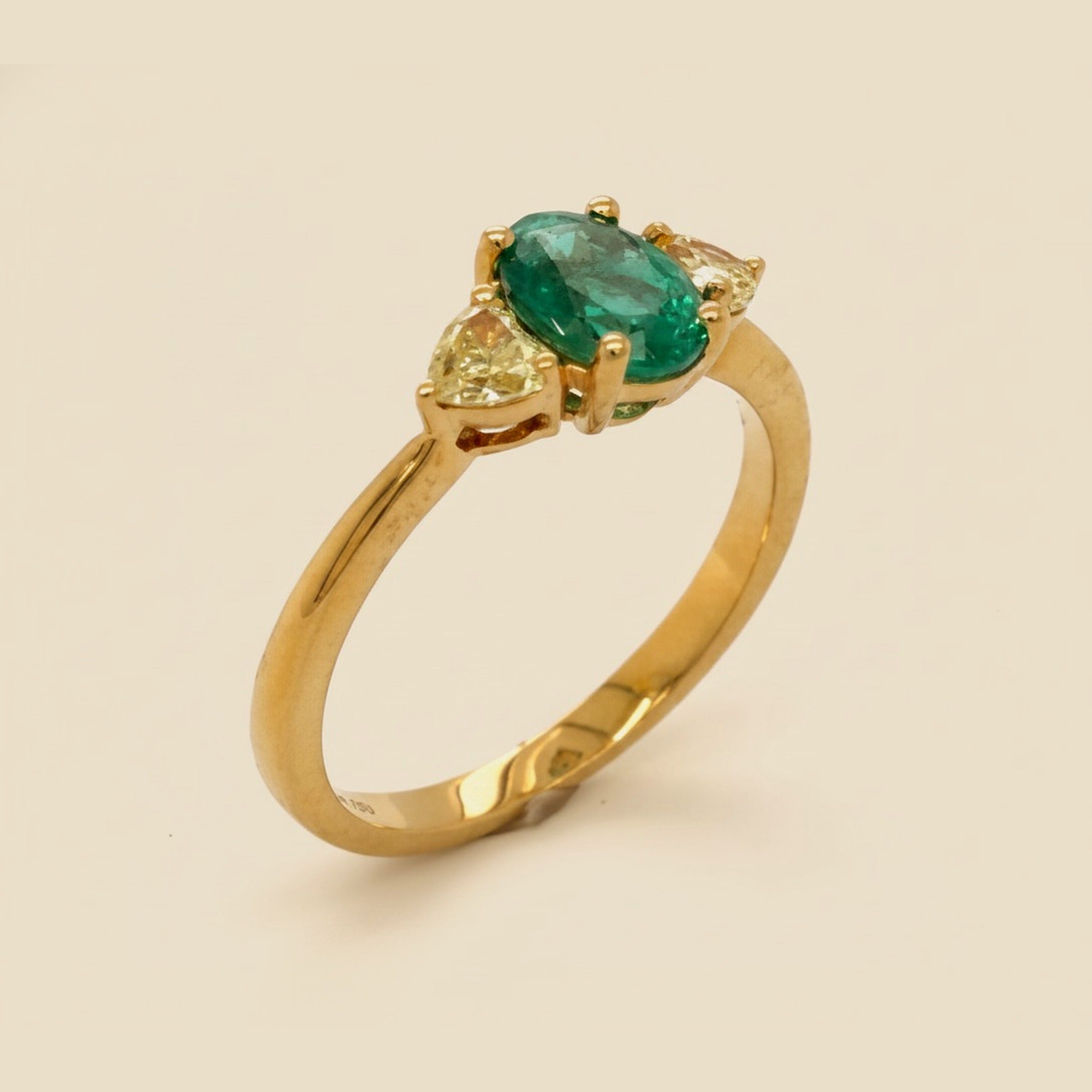 Yellow Gold Emerald & Diamond Three Stone Ring