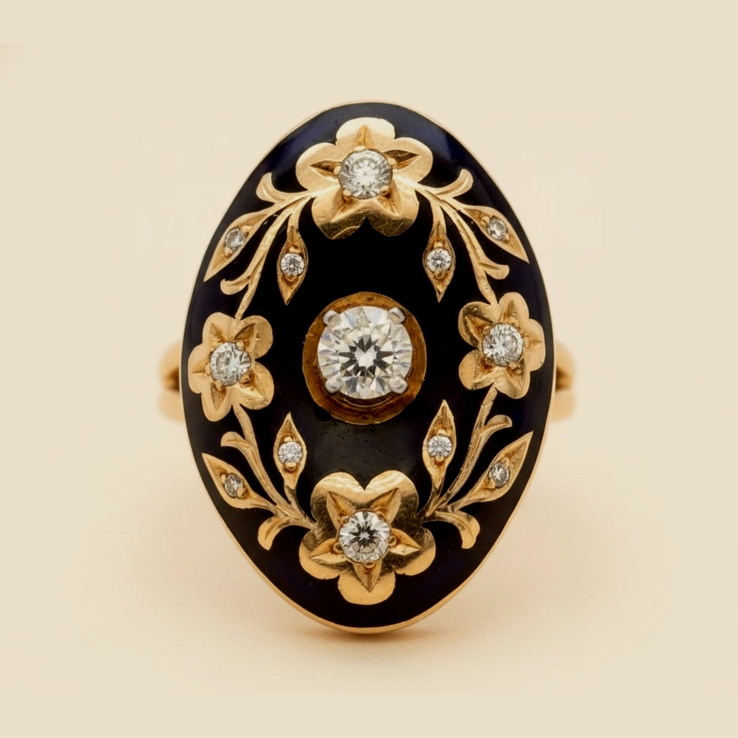 Yellow Gold Enamel Diamond Ring