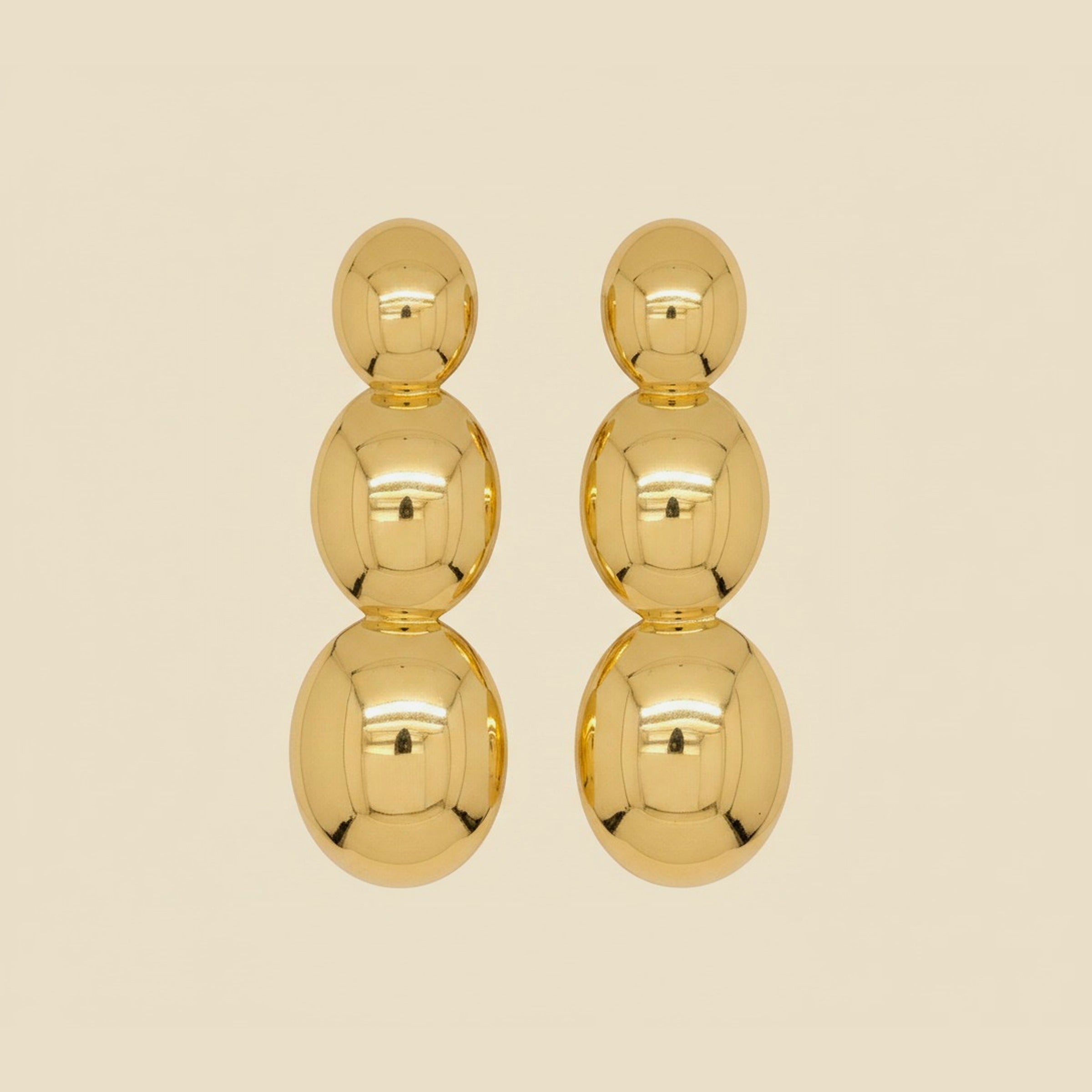 Yellow Gold Glossy Oval Dangling Earrings