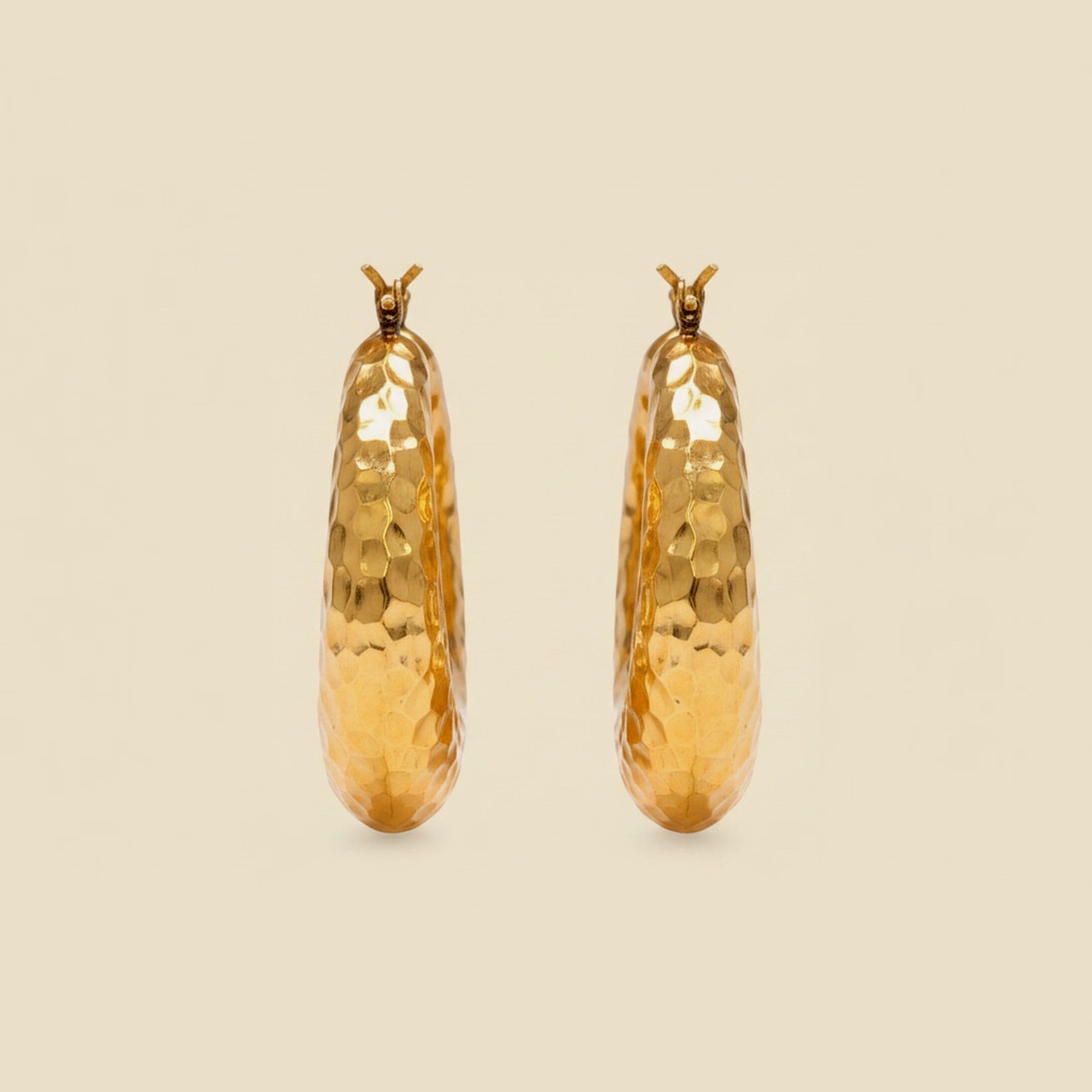 Yellow Gold Hammered Hoop Earrings