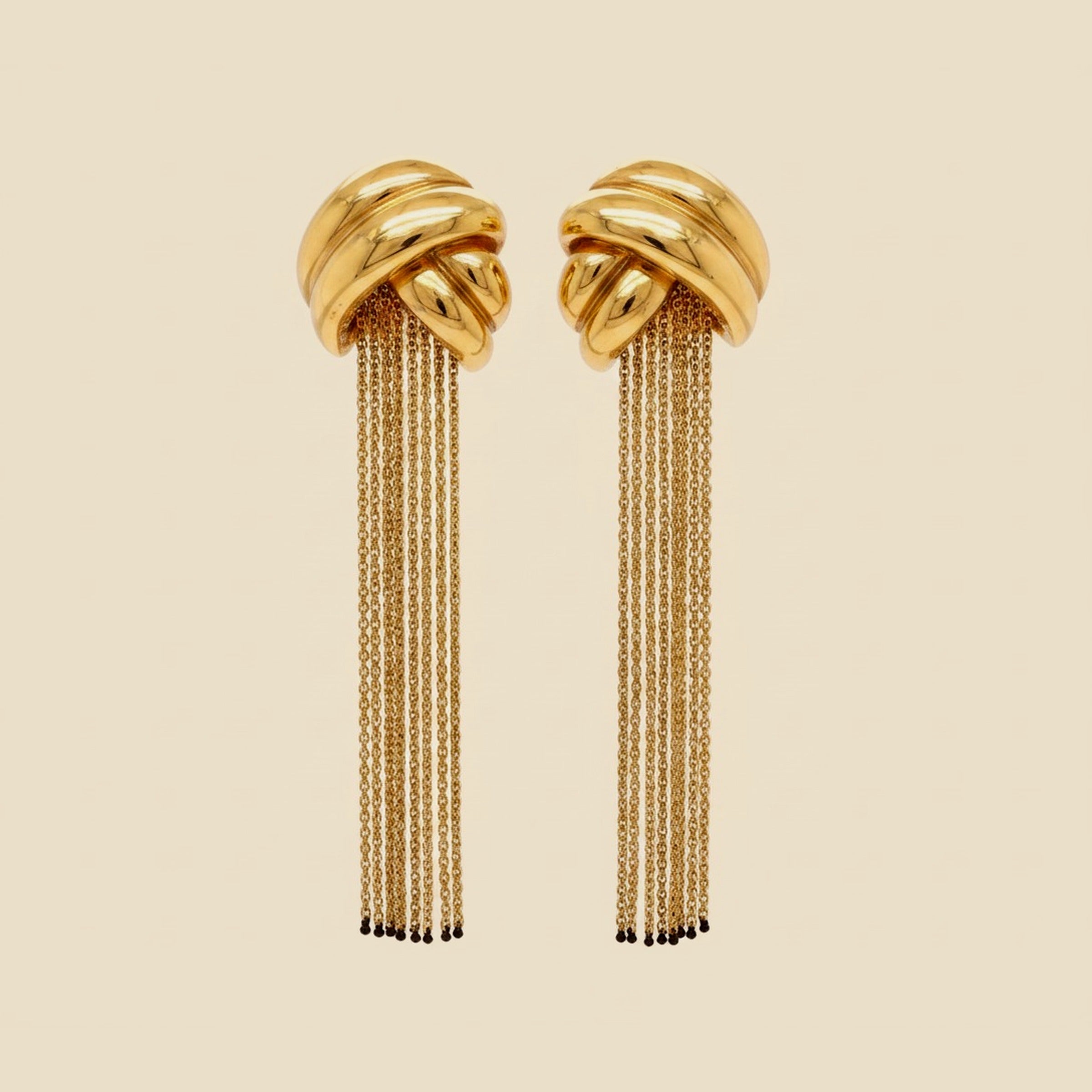 Yellow Gold Knotted Tassle Earrings