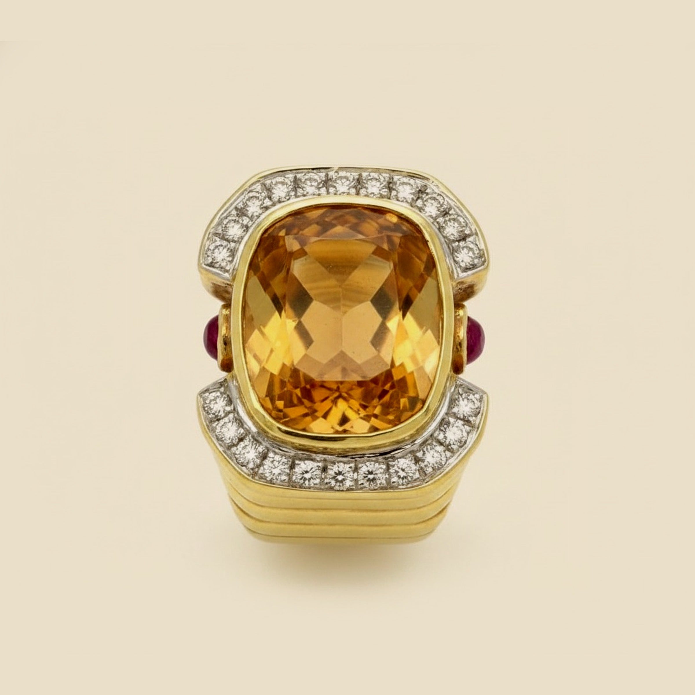 Yellow Gold Large Citrine, Diamond and Ruby Ring – Empire Diamond – view 2