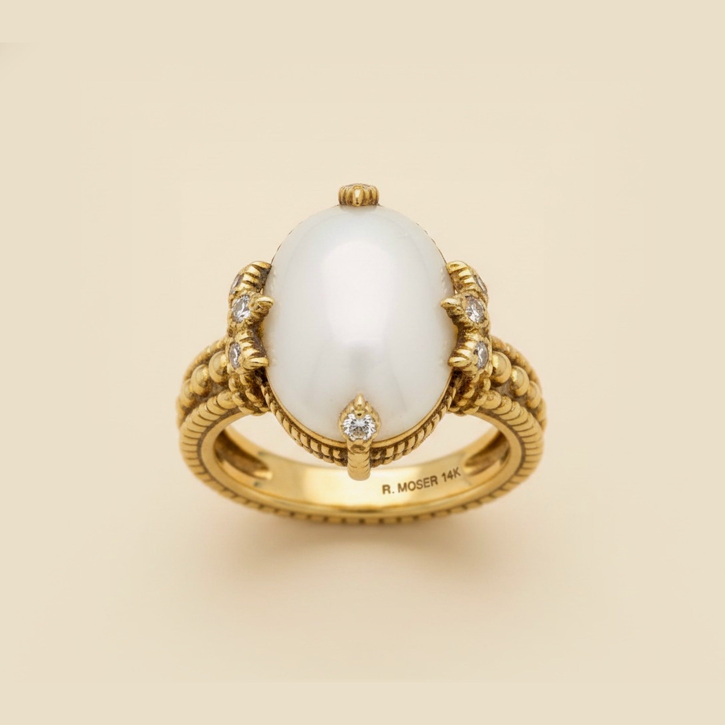 Yellow Gold Mabe Pearl & Diamond Cocktail Ring – Empire Diamond – view 2