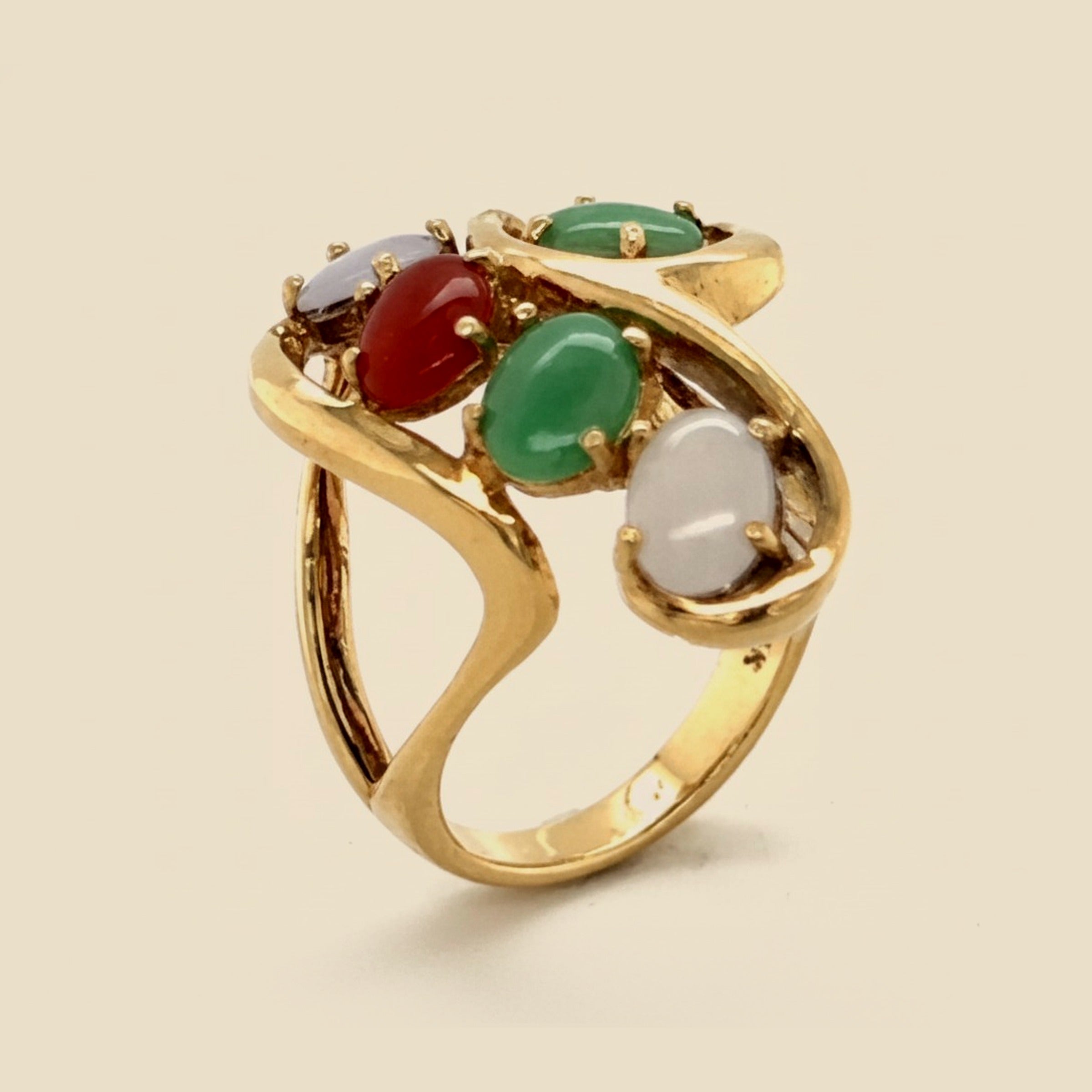 Yellow Gold Multi Color Jade Free Form Ring