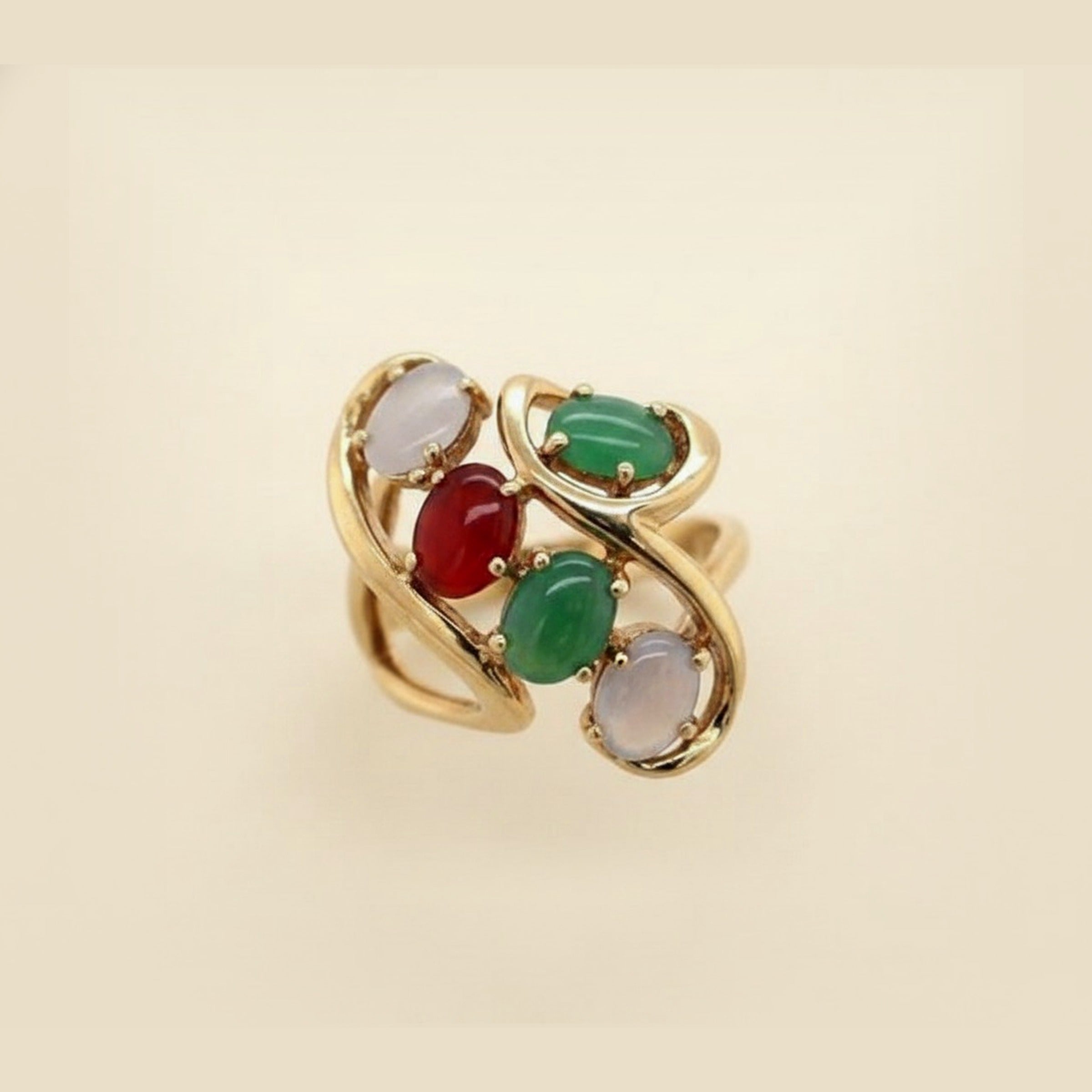 Yellow Gold Multi Color Jade Free Form Ring
