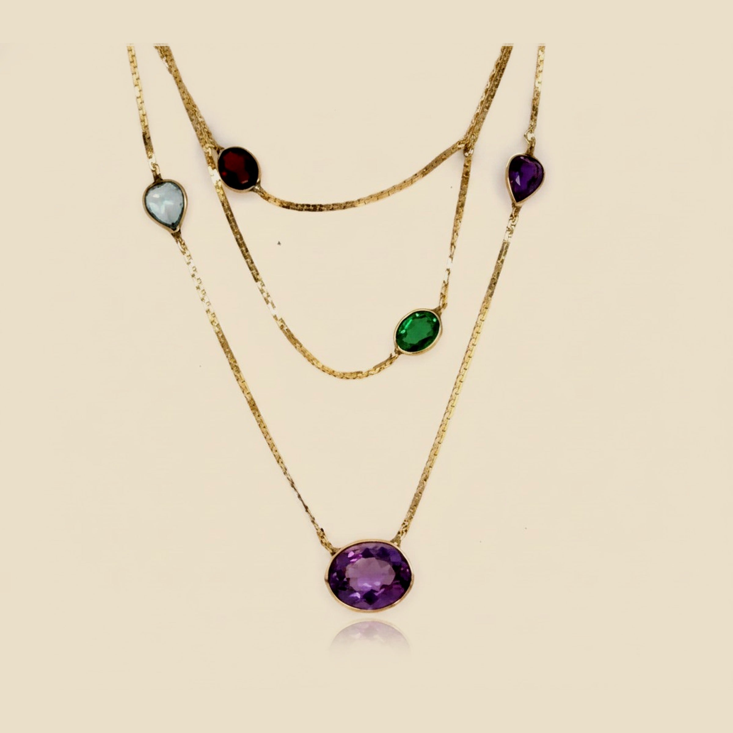 Yellow Gold Multi-Colored Gemstone Necklace