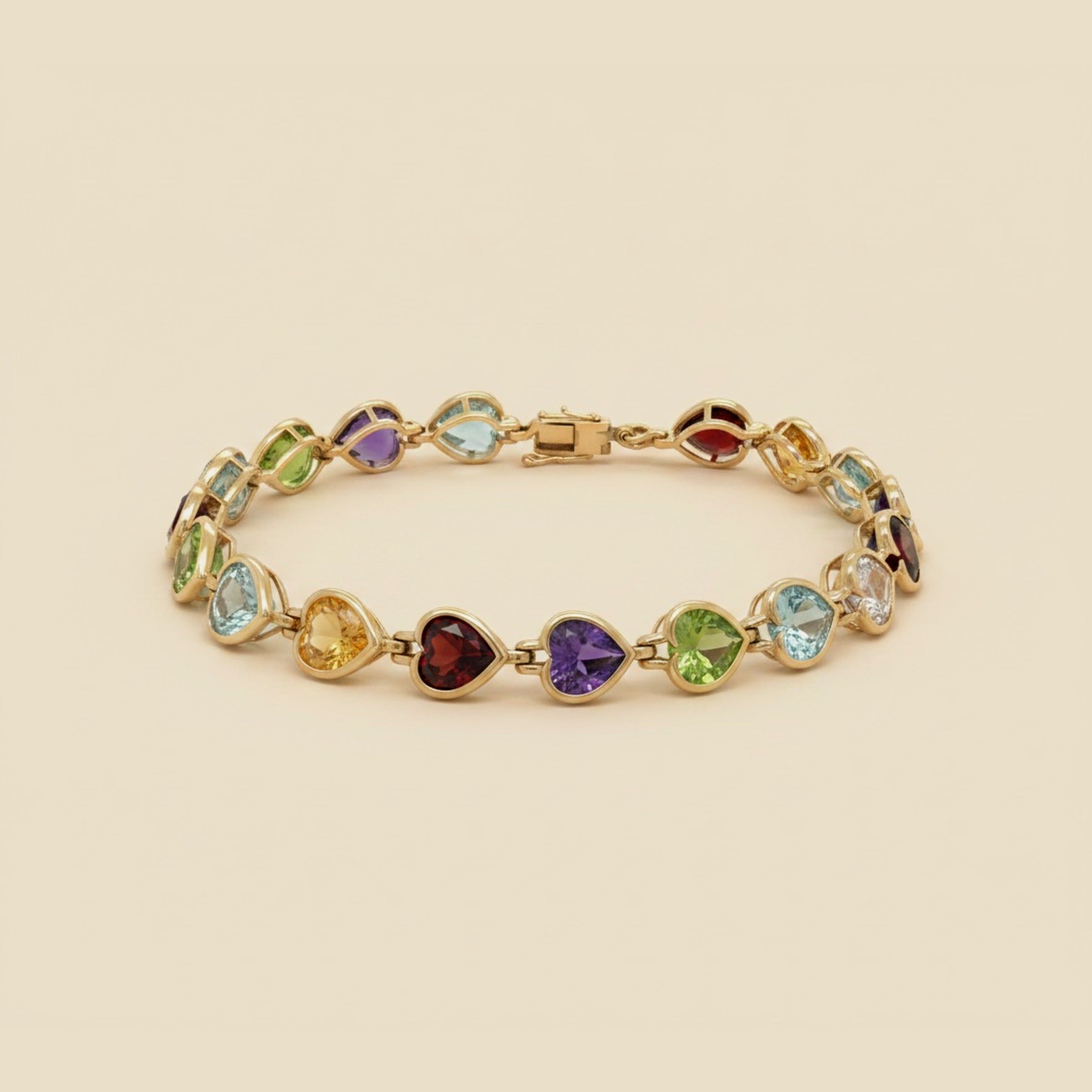 Yellow Gold Multi-Stone Heart Bracelet