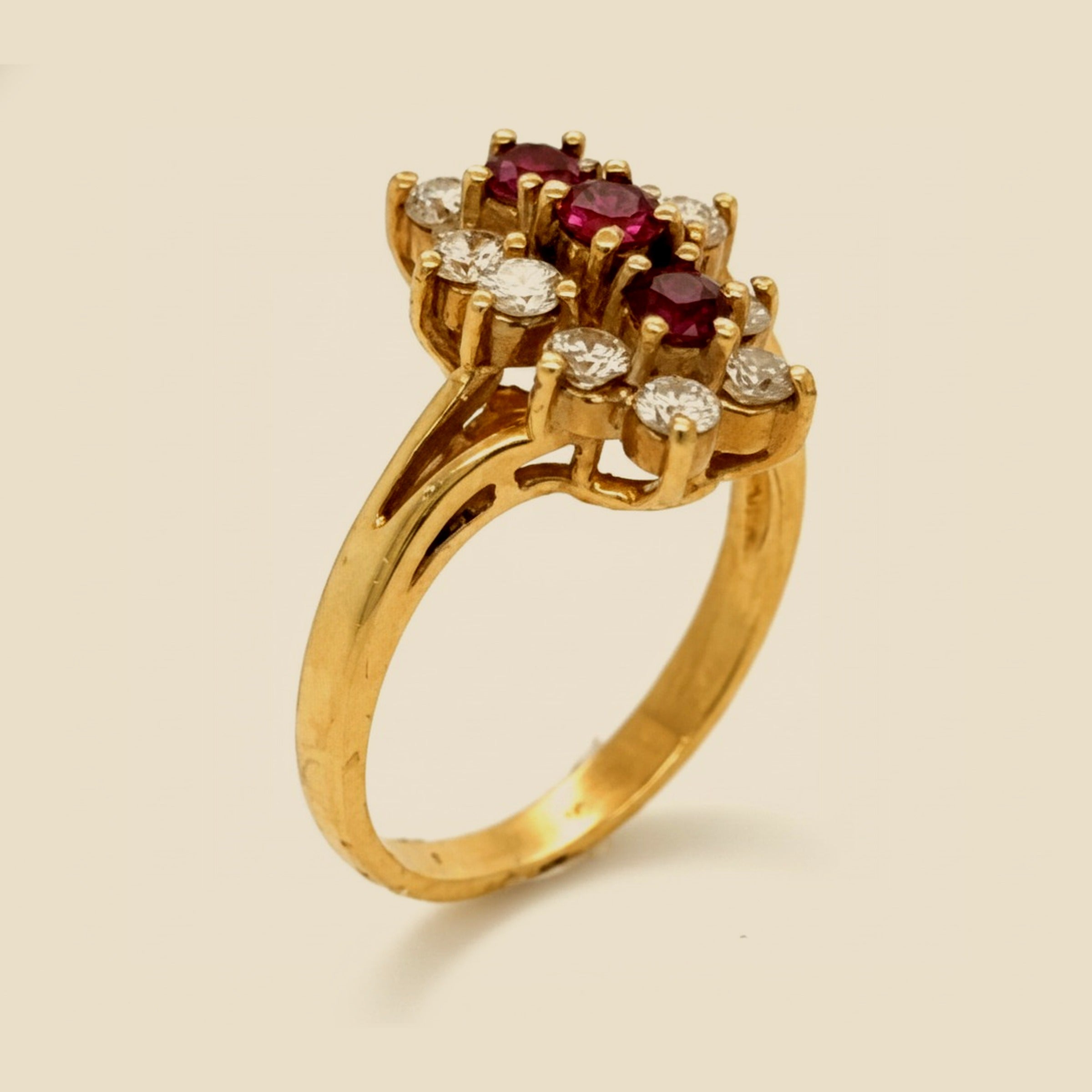 Yellow Gold Natural Ruby & Diamond Cocktail Ring