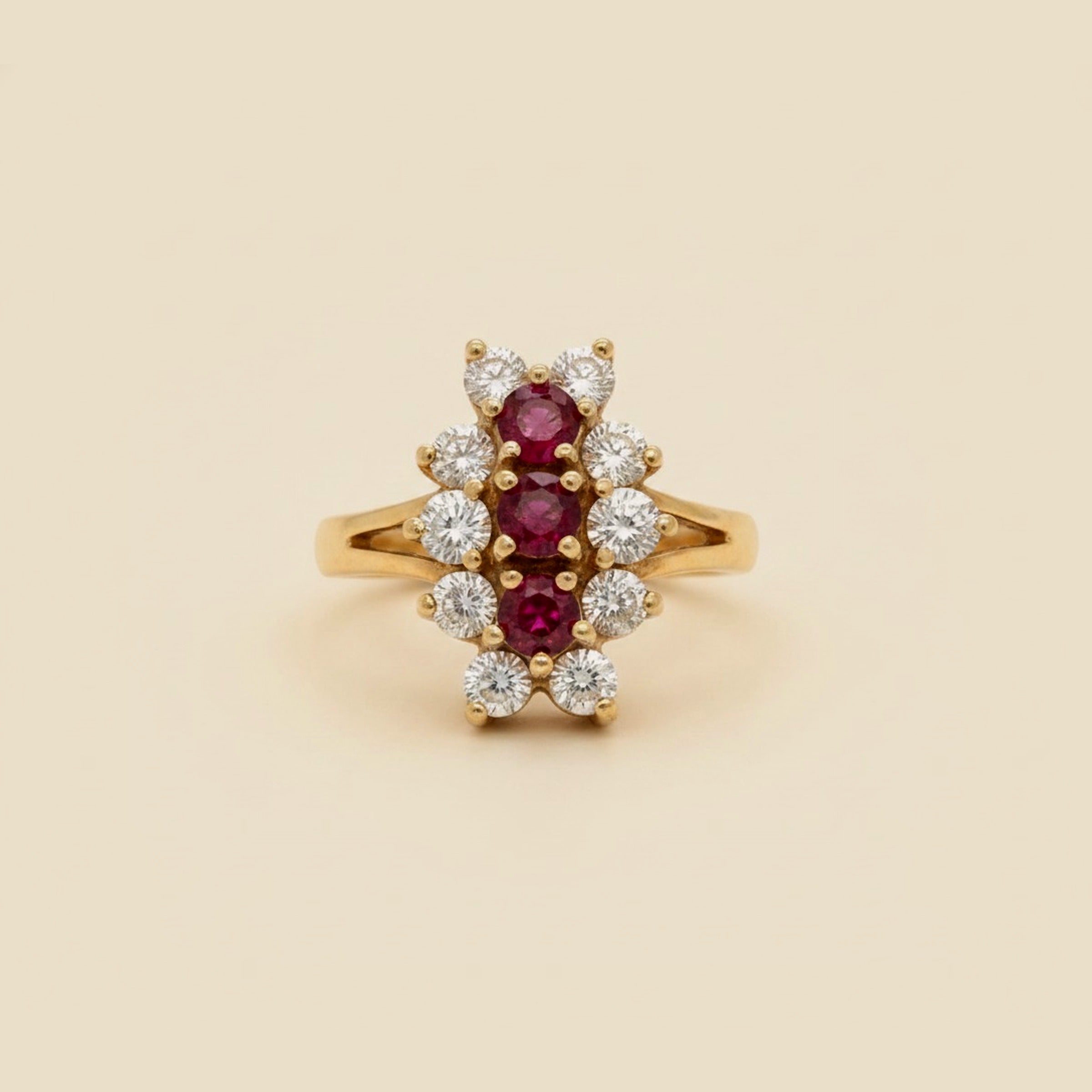 Yellow Gold Natural Ruby & Diamond Cocktail Ring