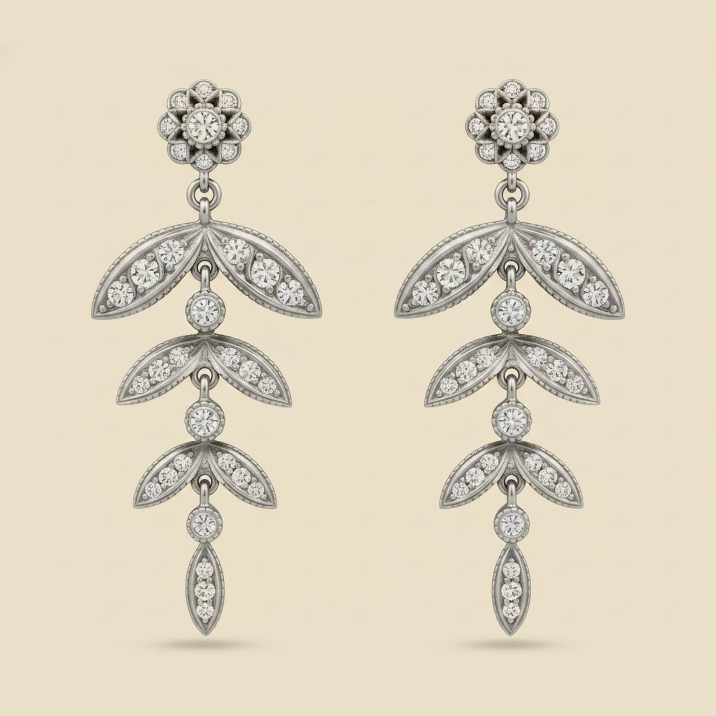 Yellow Gold on Silver Rose Cut Diamond Leaf Earrings