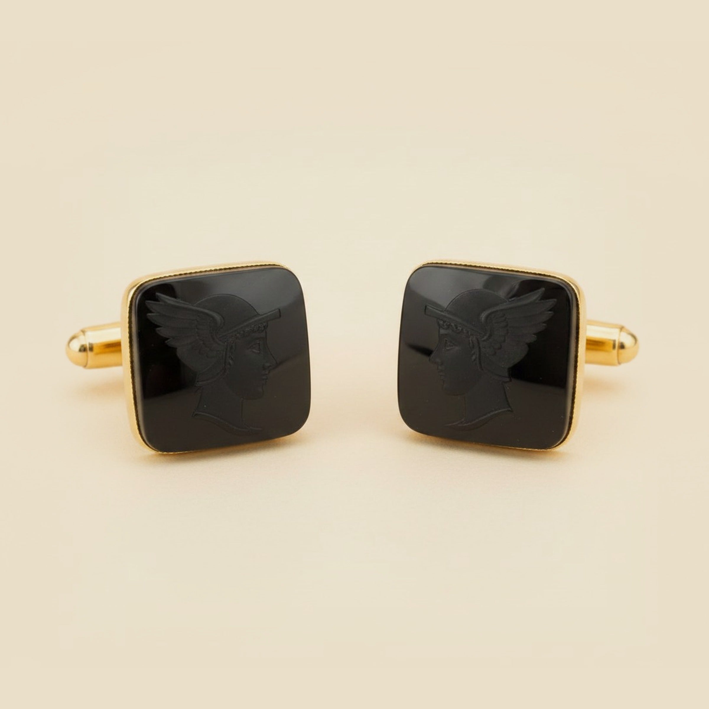 Yellow Gold Onyx "Mercury" Square Intaglio Cufflinks – Empire Diamond