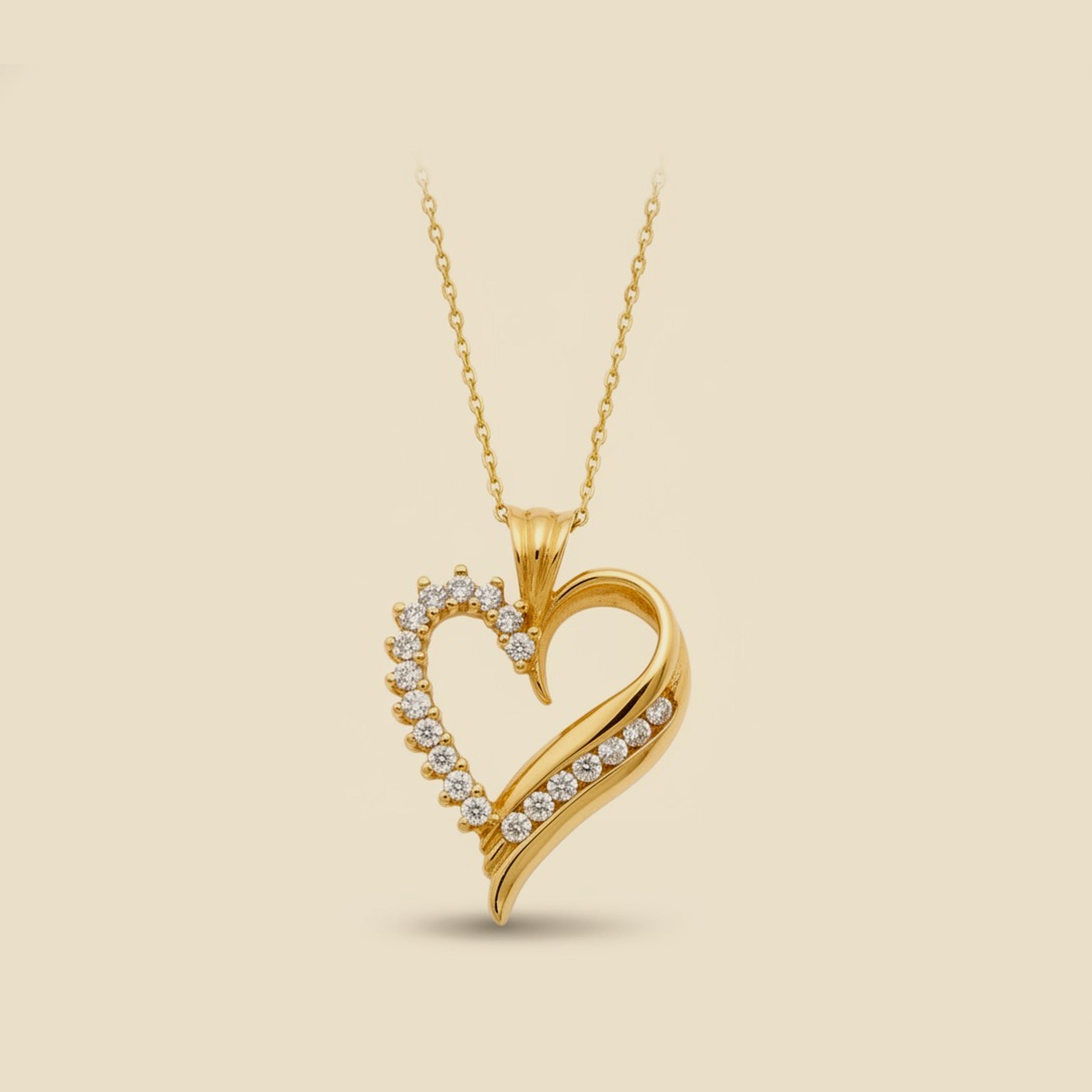 Yellow Gold Open Center Diamond Heart Pendant – Empire Diamond