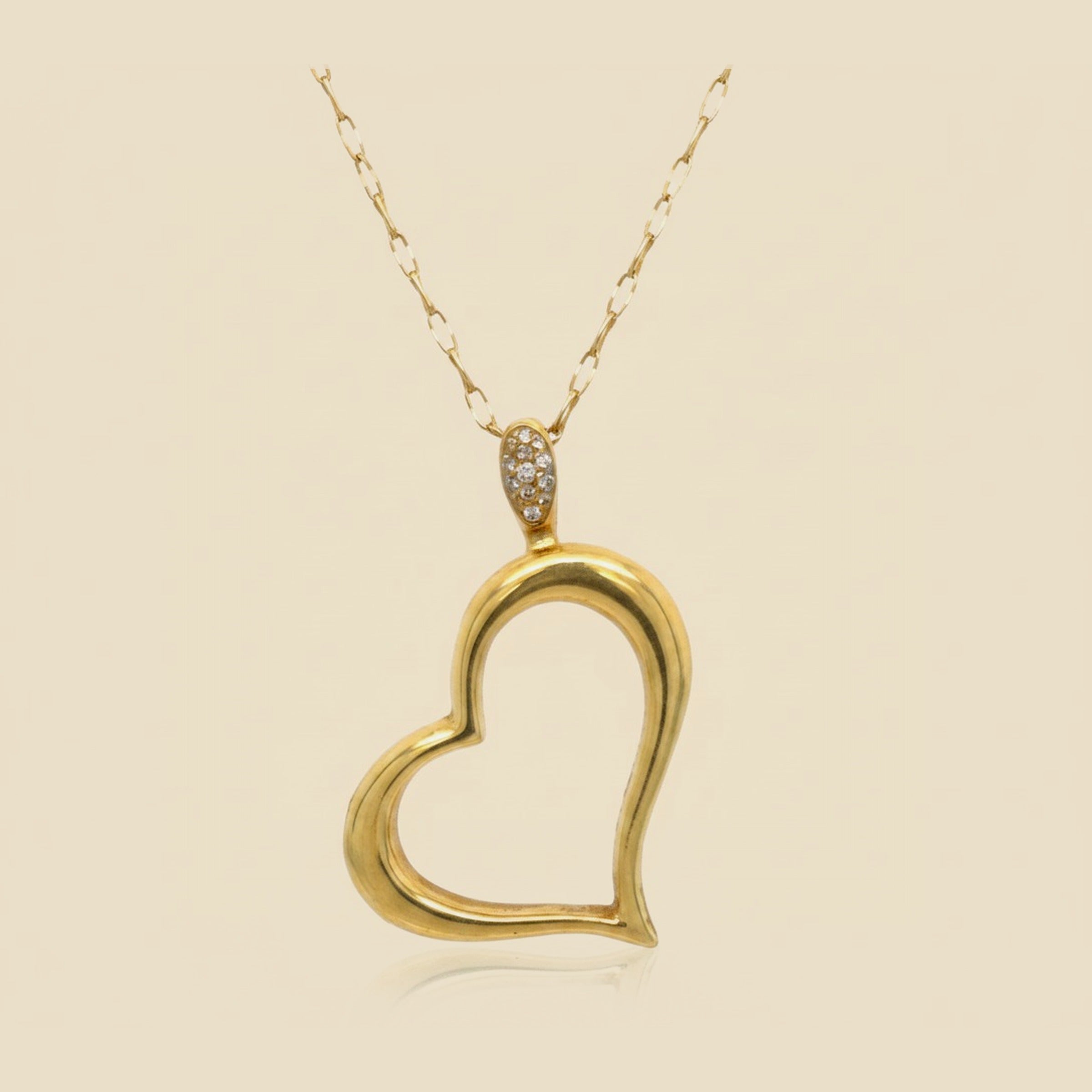 Yellow Gold Open Heart Diamond Necklace