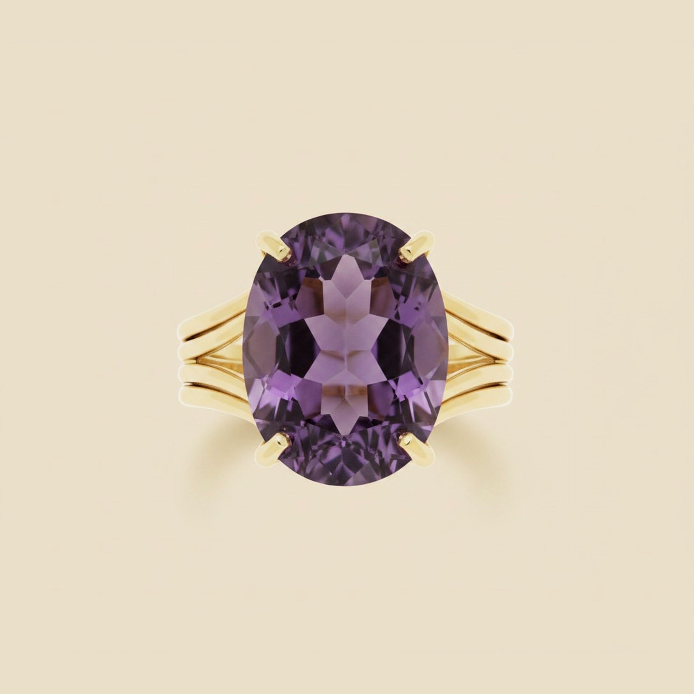 Yellow Gold Open Work Amethyst Ring – Empire Diamond – view 2