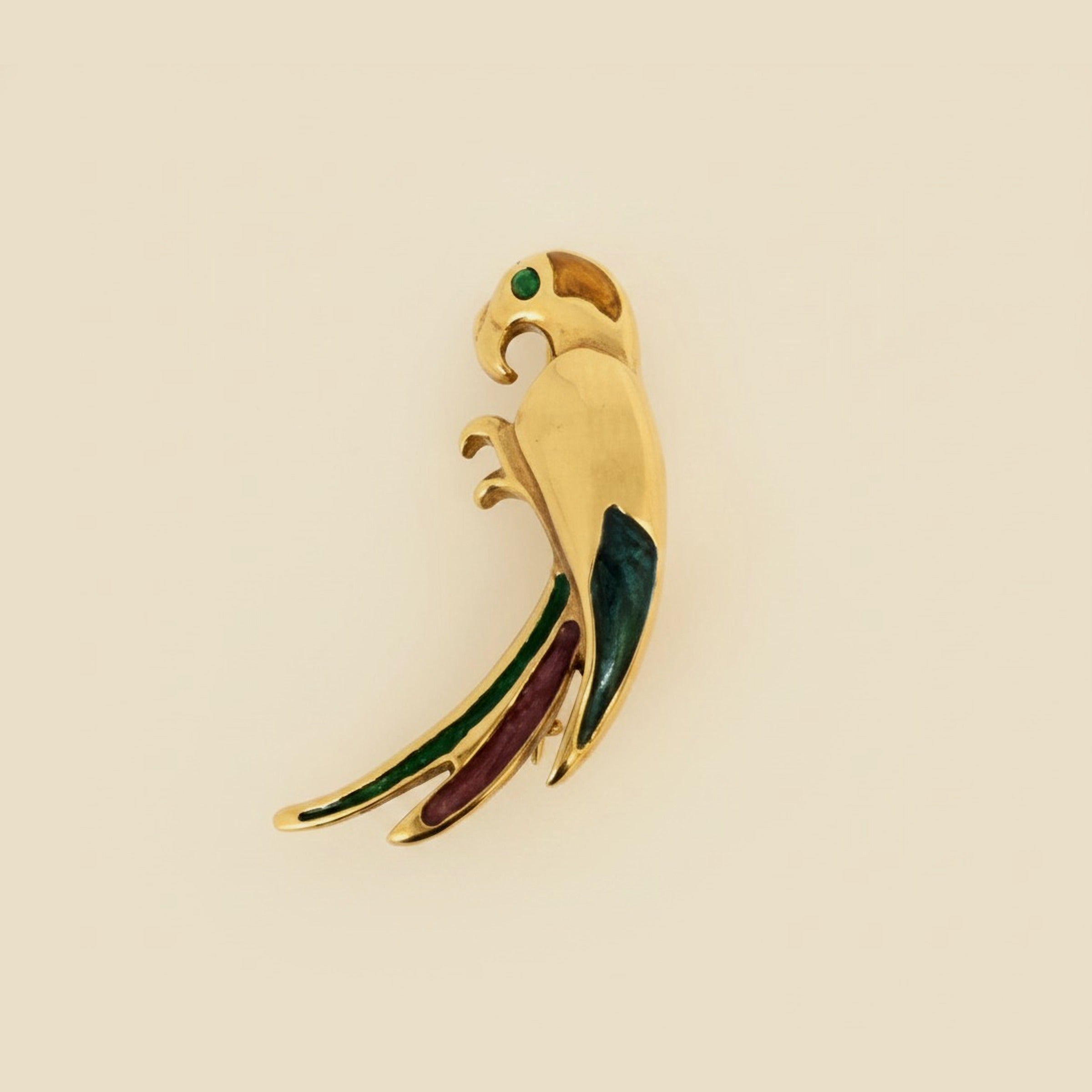Yellow Gold Parrot Pin with Enamel Feathers – Empire Diamond