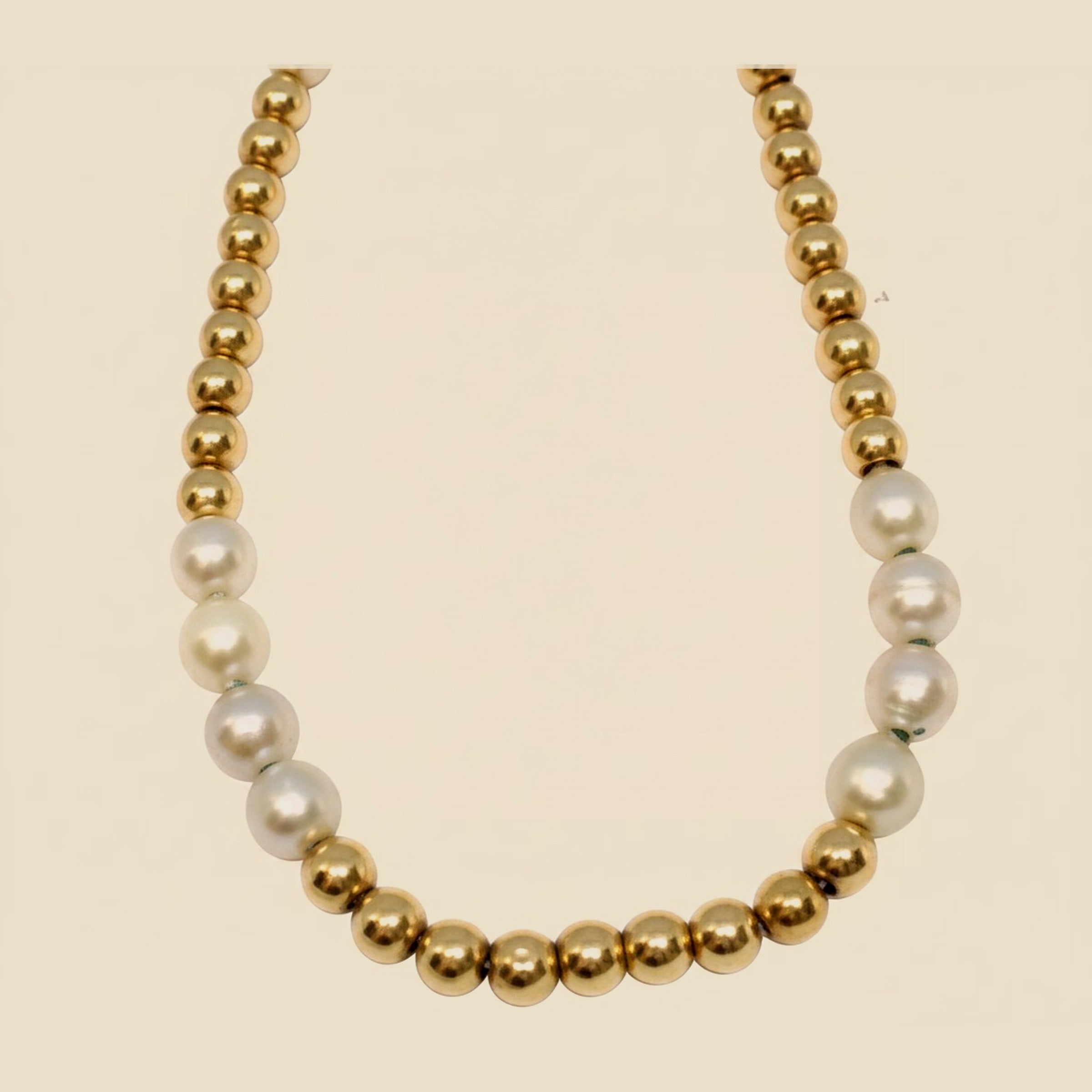 Yellow Gold Pearl & Gold Bead Choker – Empire Diamond
