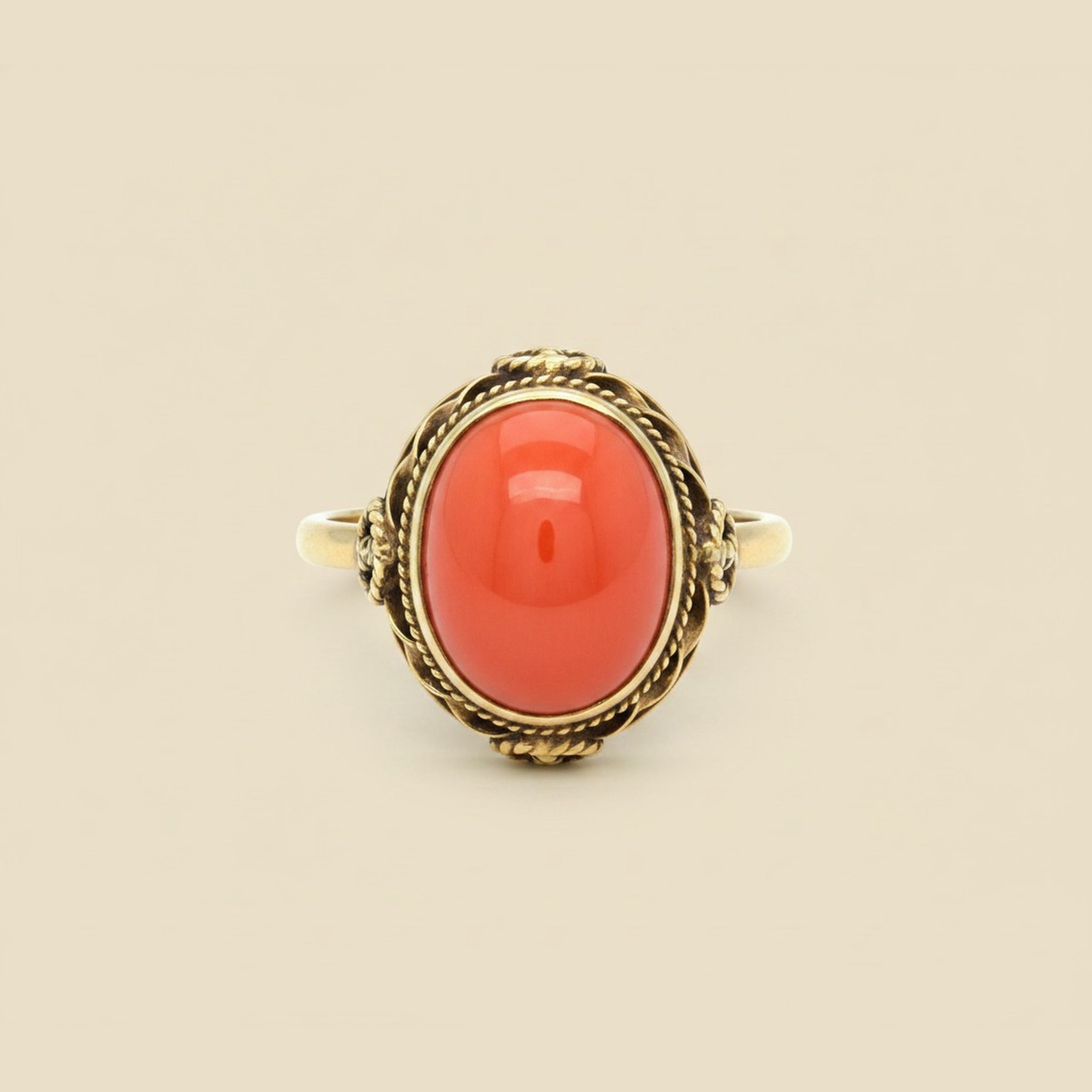 Yellow Gold Pink/Red Coral Ring