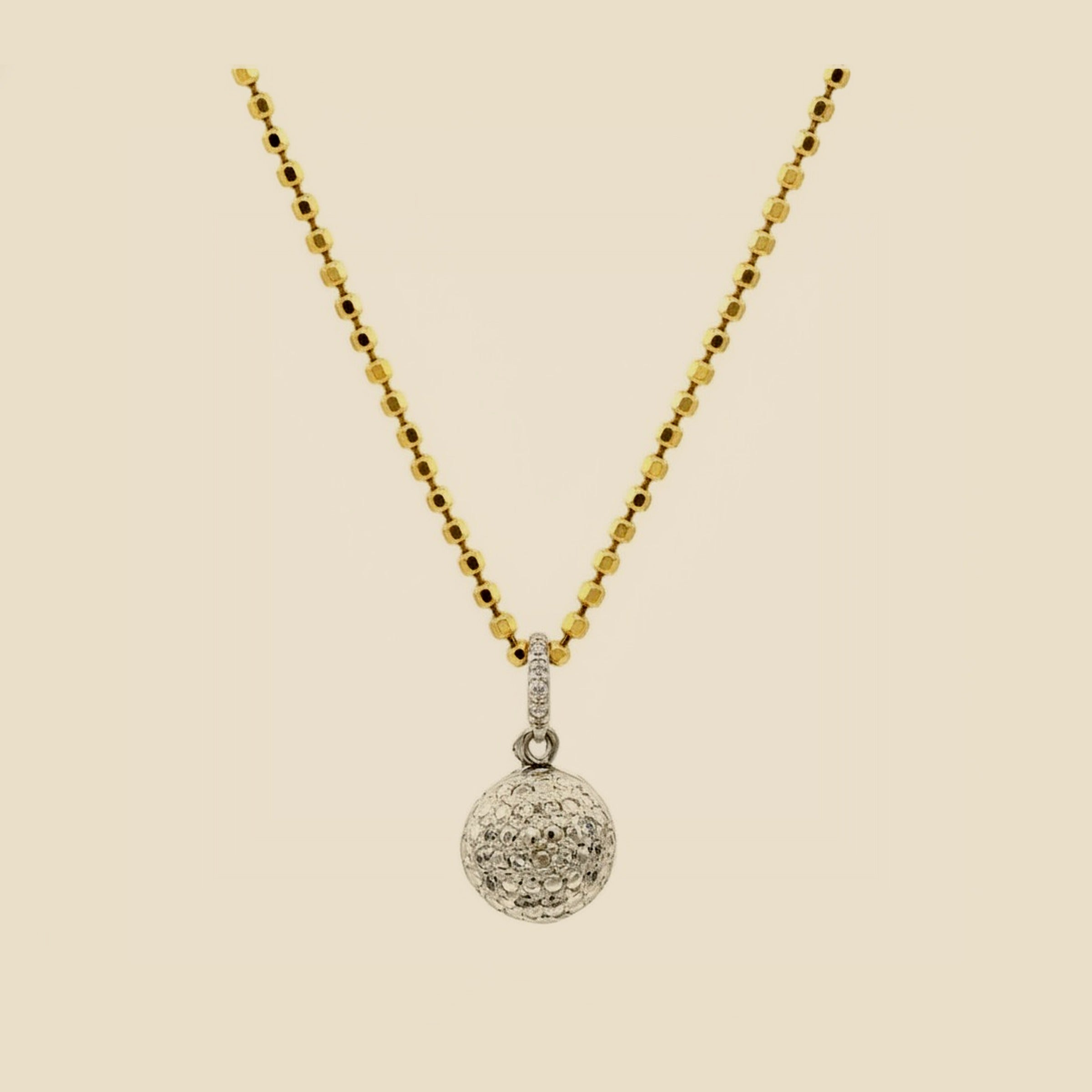 Yellow Gold Pull Chain Pave Diamond Ball Pendant