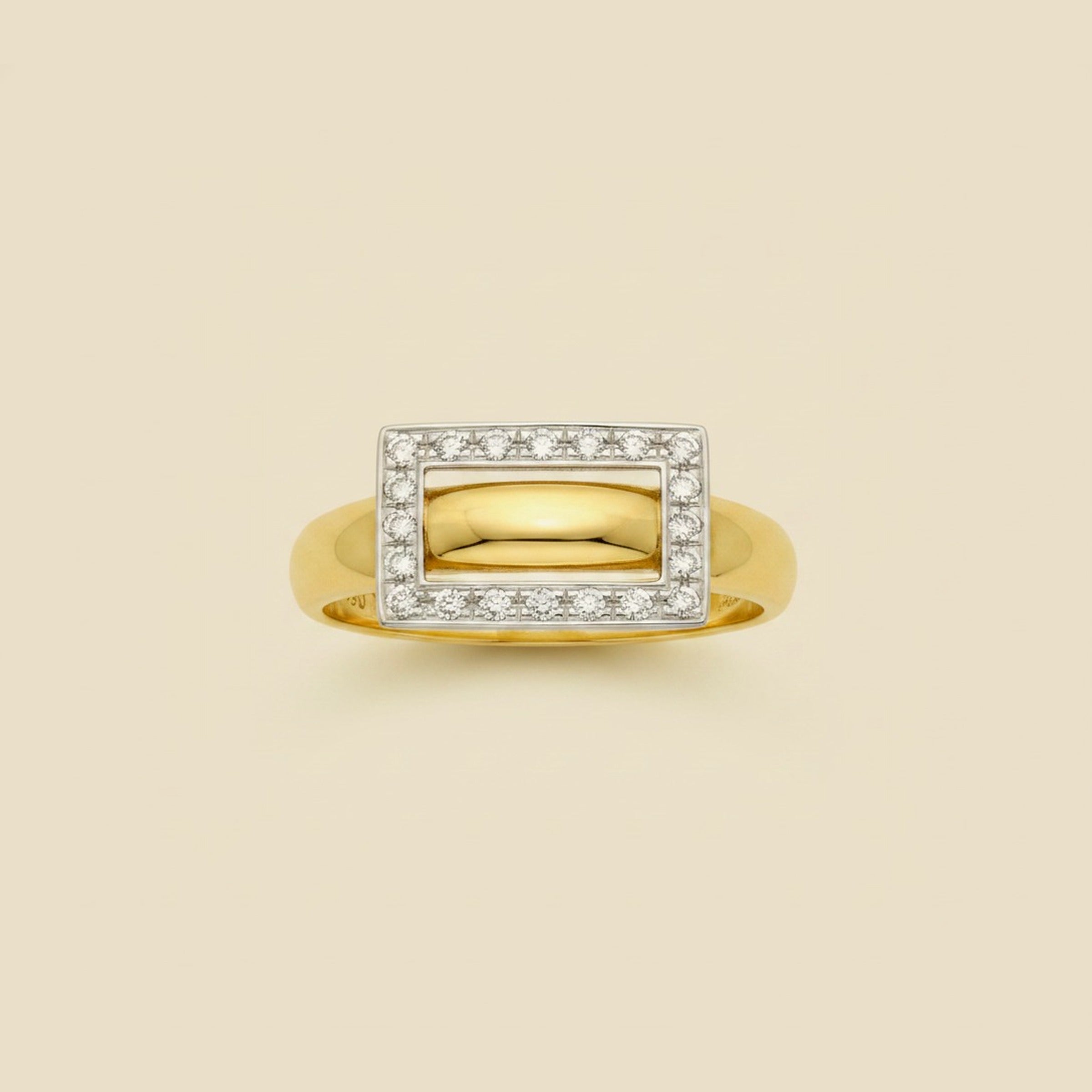 Yellow Gold Ring with White Gold Rectangle Frame – Empire Diamond – view 2
