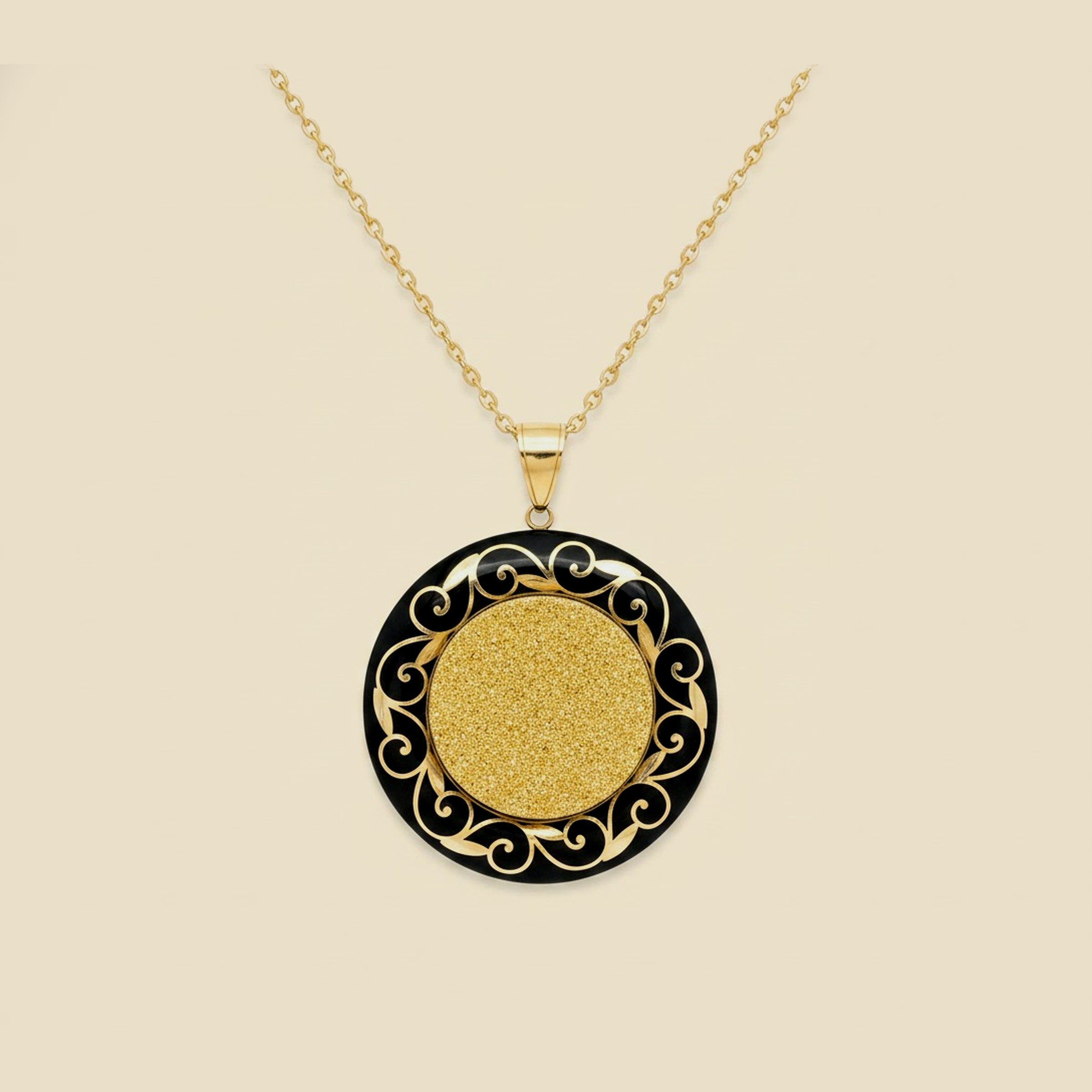 Yellow Gold Sandstone & Onyx Circle Pendant