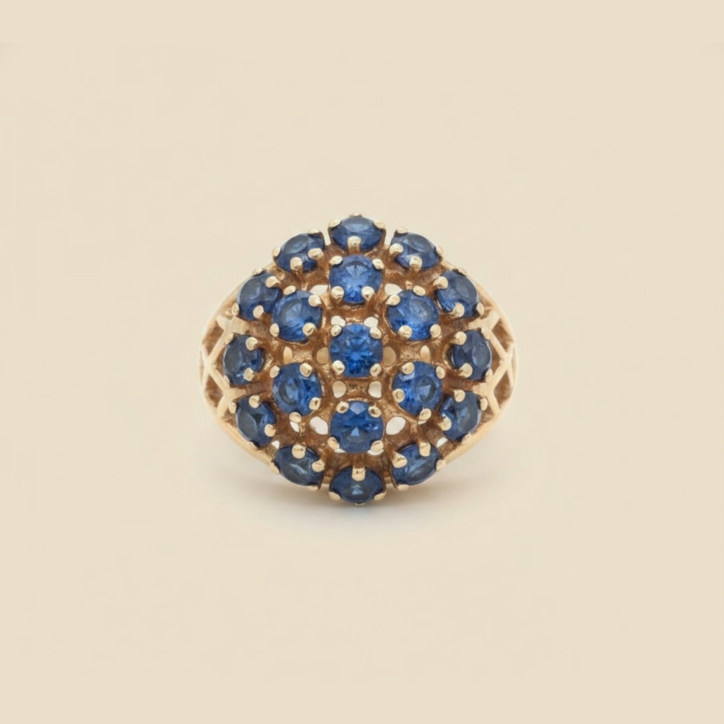 Yellow Gold Sapphire Cluster Dome Ring