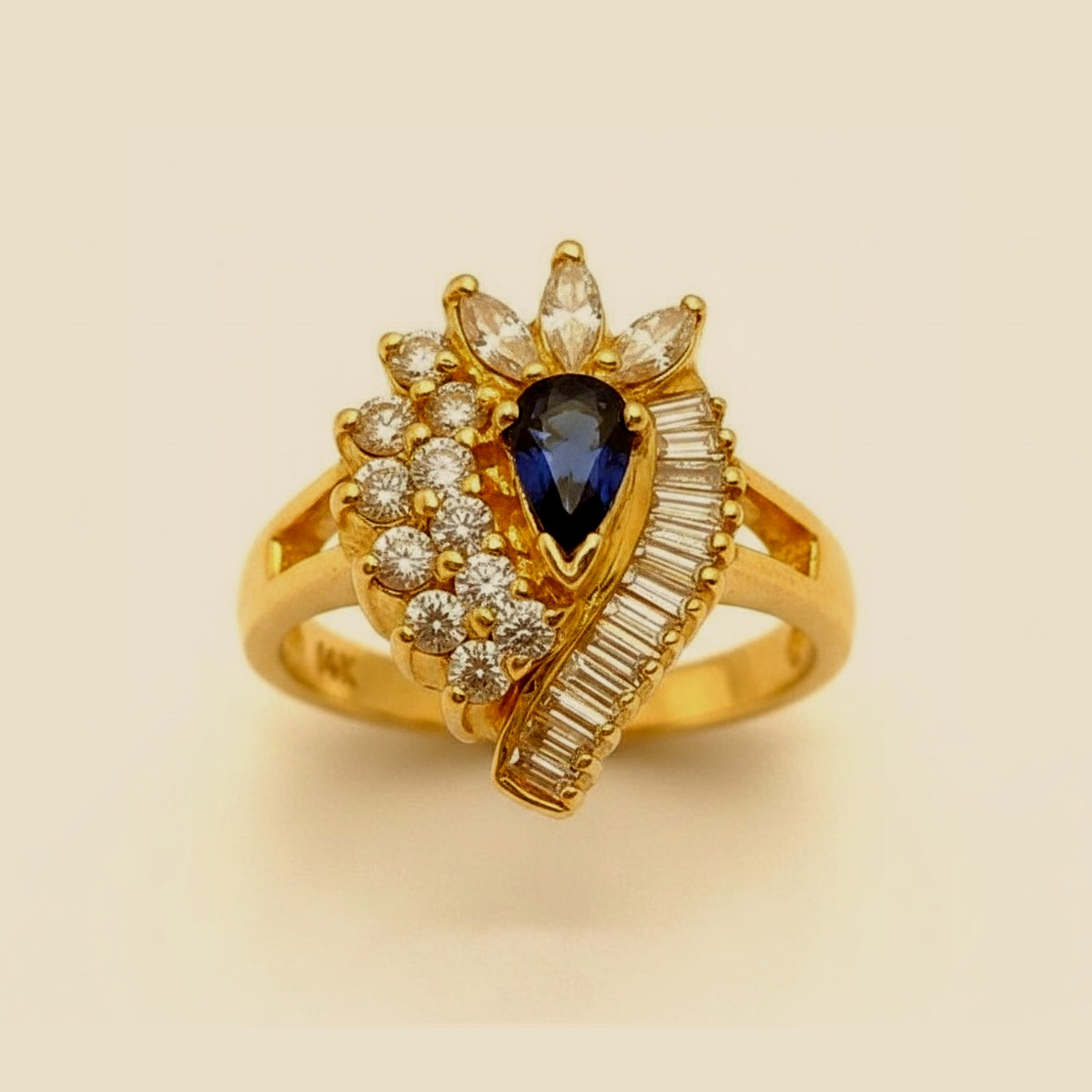 Yellow Gold Sapphire & Diamond Cocktail Ring – Empire Diamond – view 2